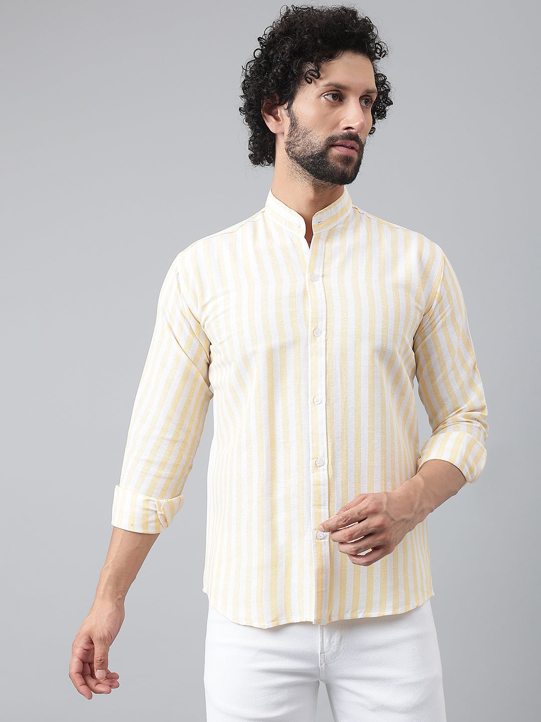 RIAG Beige Men's Chinese Collar Full Sleeves Shirt
