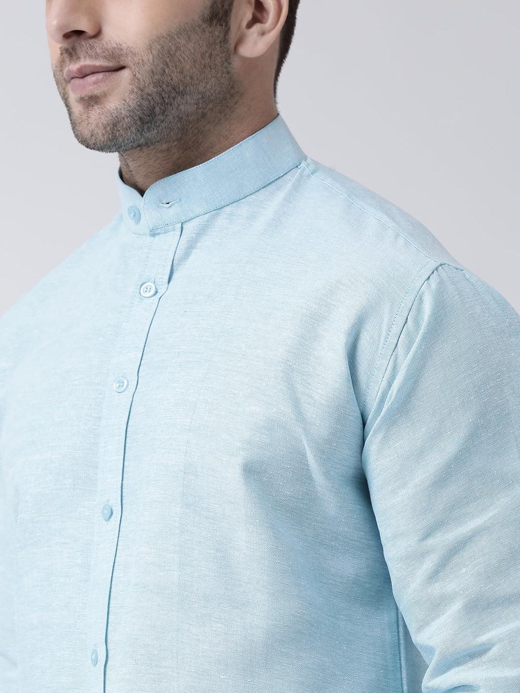 RIAG Sky Blue Men's Chinese Collar Full Sleeves Shirt