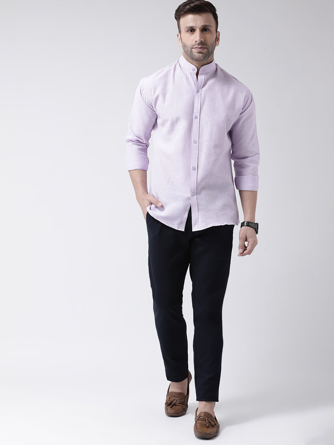 RIAG Violet Men's Chinese Collar Full Sleeves Shirt