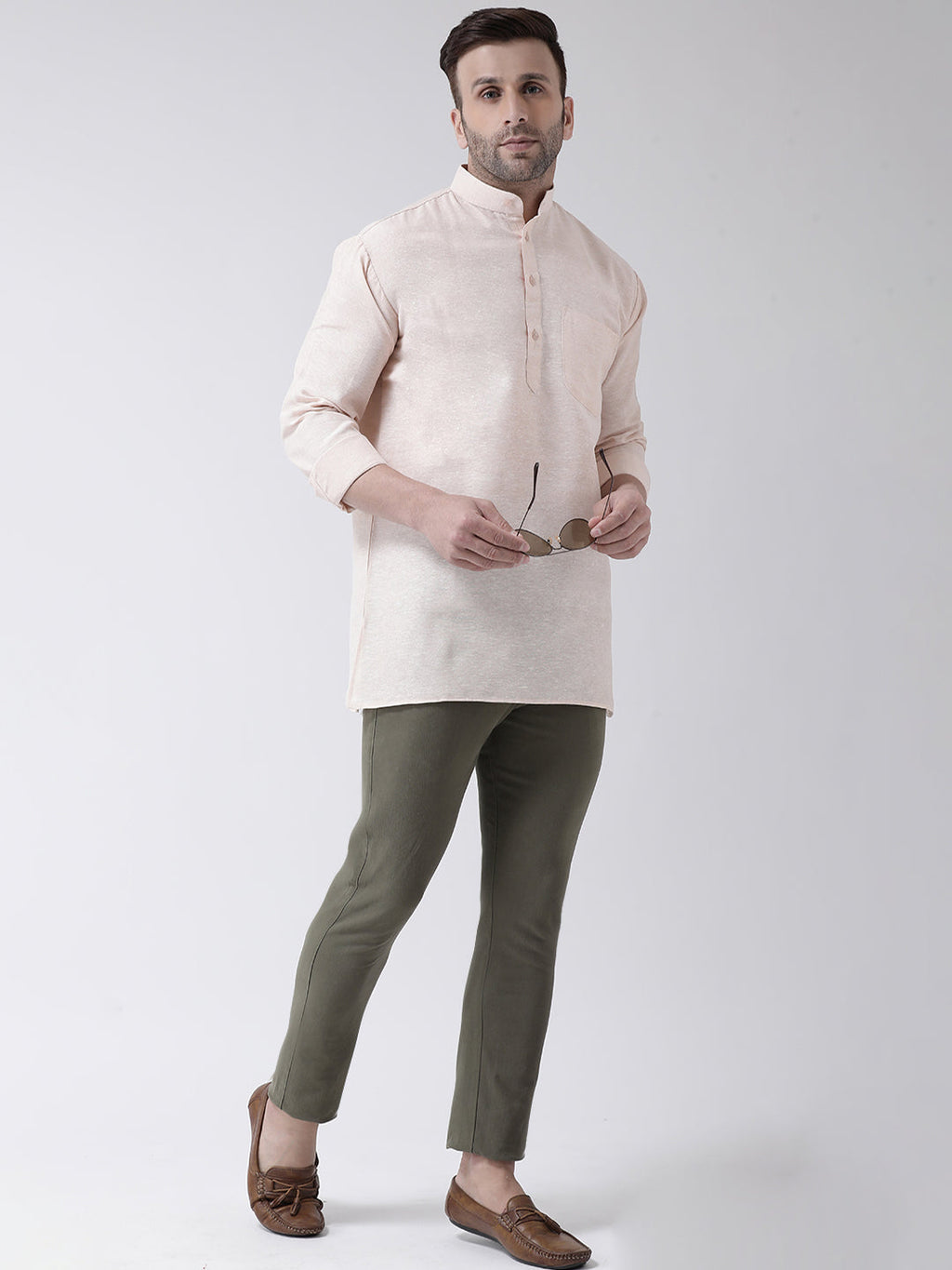 RIAG Beige Color Long Sleeves Men's Cotton Short Kurta