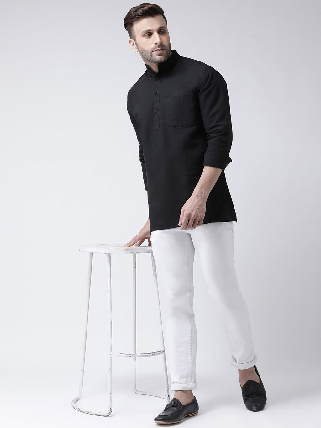 RIAG Black Color Long Sleeves Men's Cotton Short Kurta