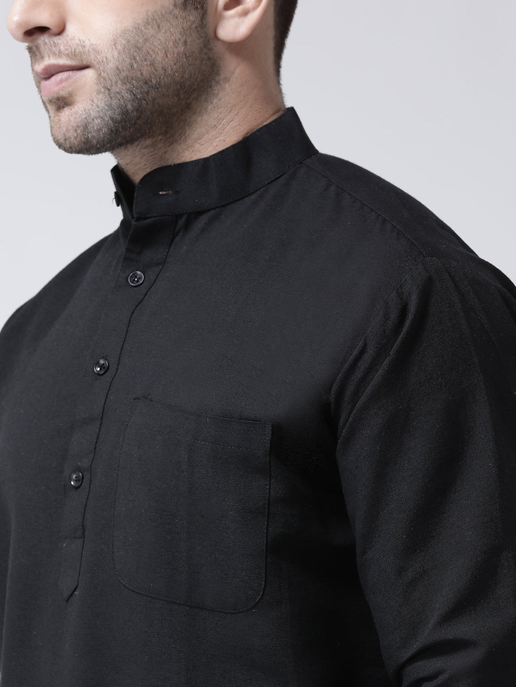 RIAG Black Color Long Sleeves Men's Cotton Short Kurta