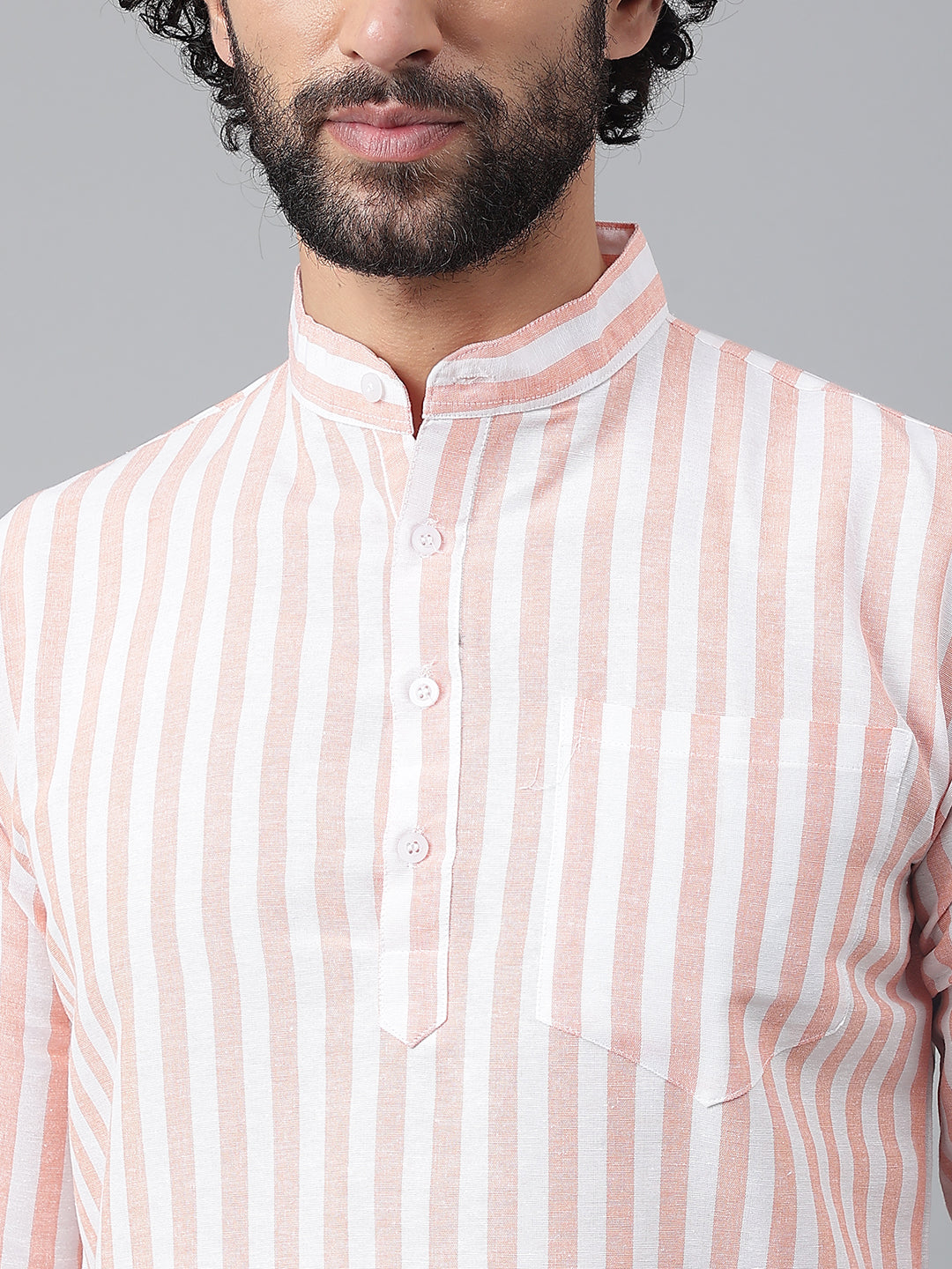 RIAG Orange Color Long Sleeves Casual Men's Cotton Short Kurta