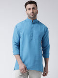RIAG Blue Color Long Sleeves Men's Cotton Short Kurta