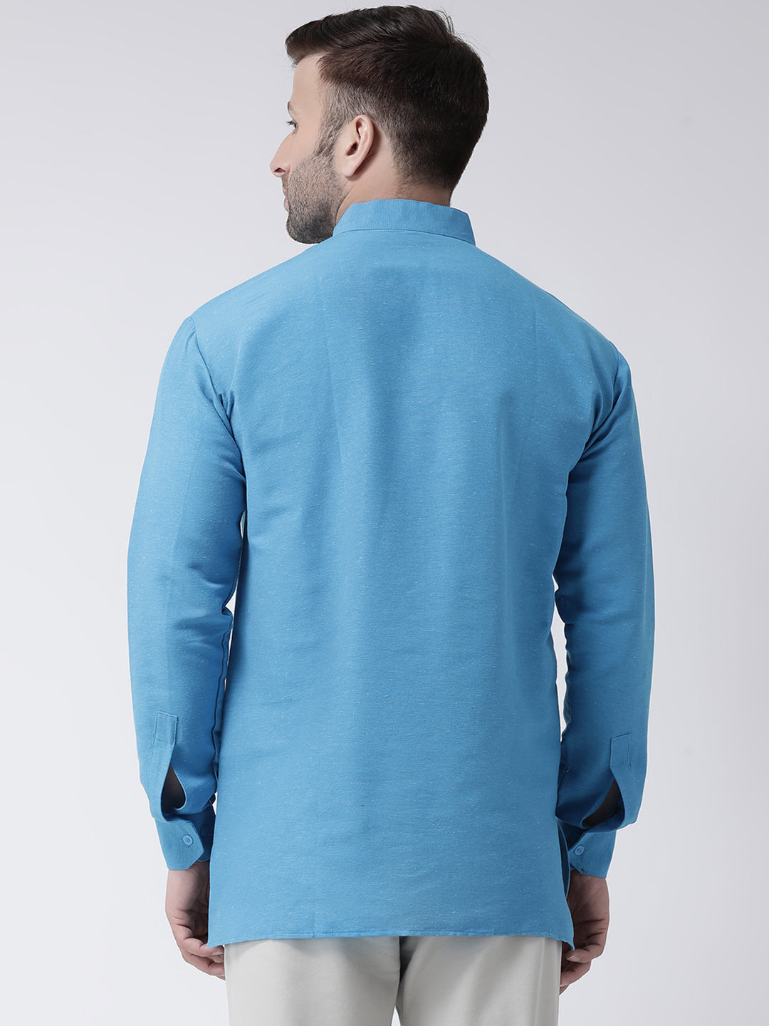 RIAG Blue Color Long Sleeves Men's Cotton Short Kurta