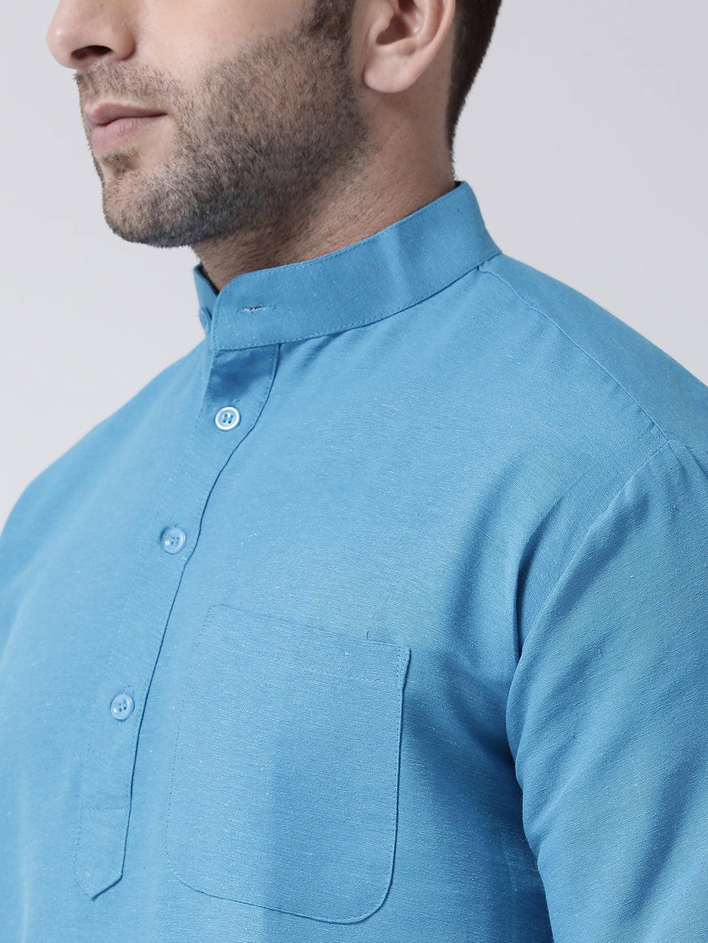 RIAG Blue Color Long Sleeves Men's Cotton Short Kurta