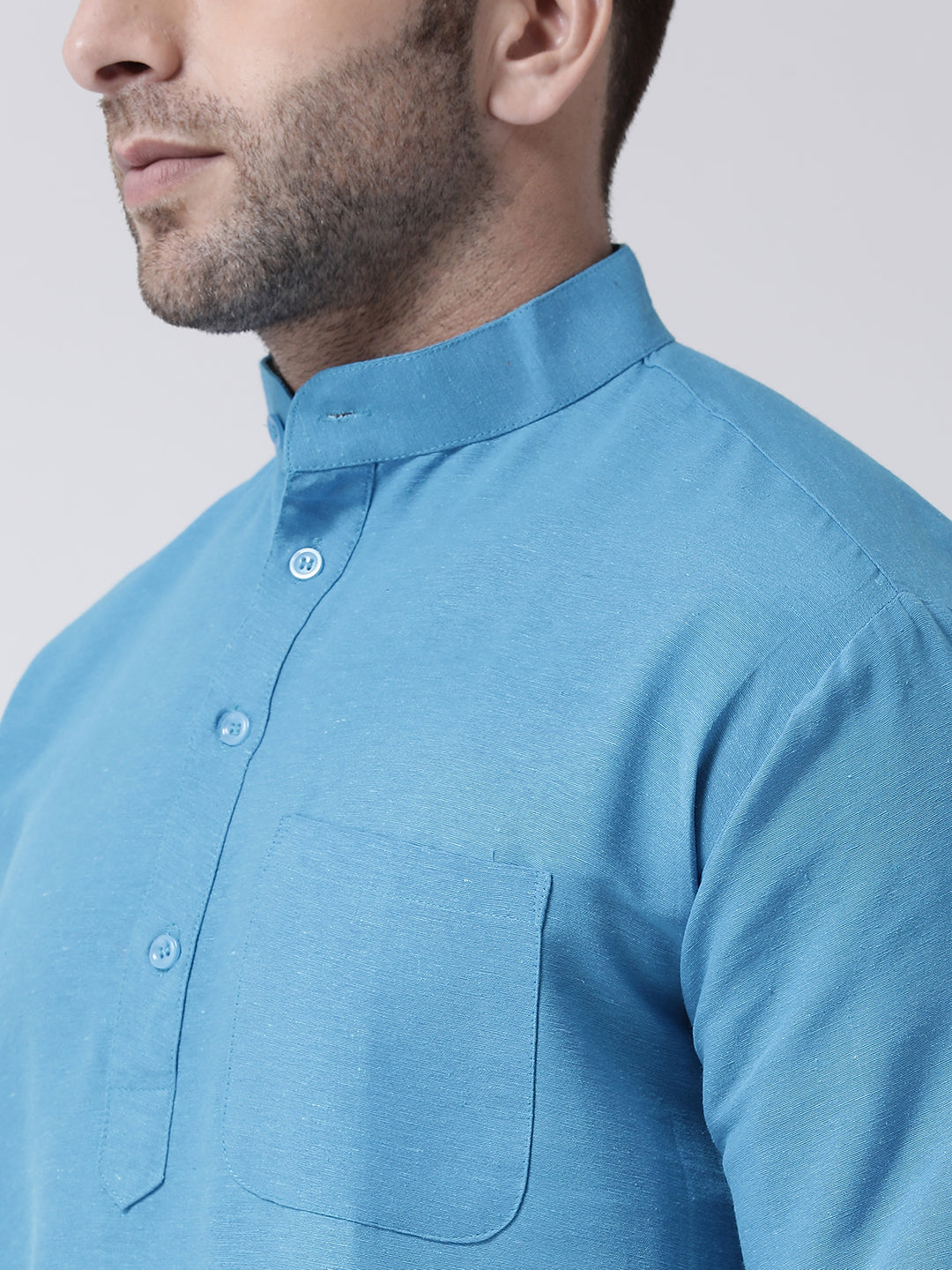 RIAG Blue Color Long Sleeves Men's Cotton Short Kurta