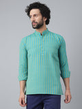RIAG Blue Color Long Sleeves Casual Men's Cotton Short Kurta