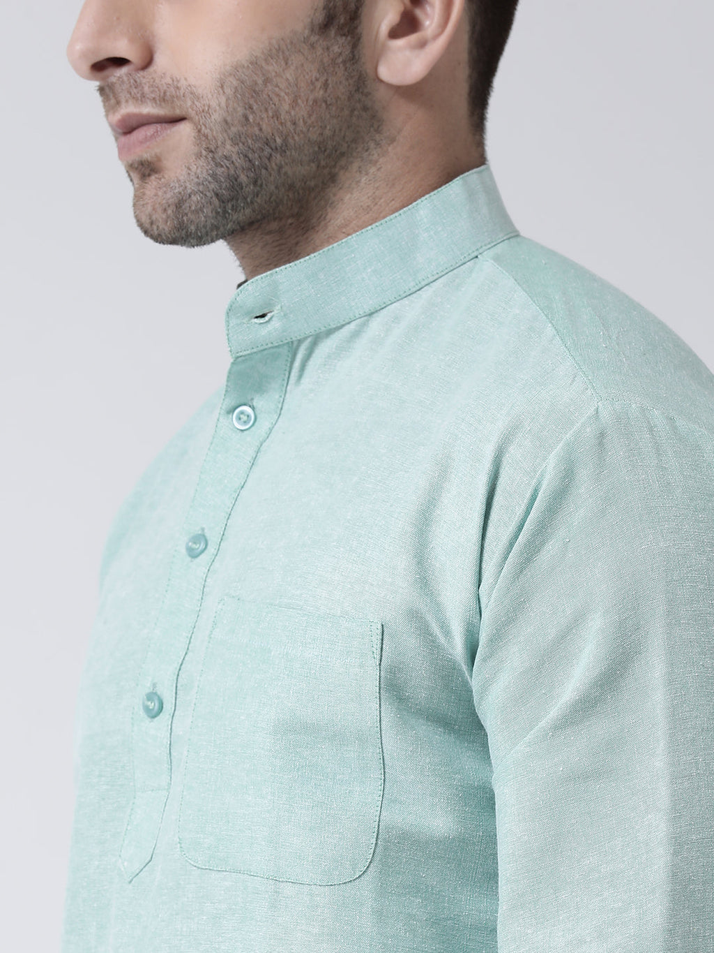 RIAG Green Color Long Sleeves Men's Cotton Short Kurta