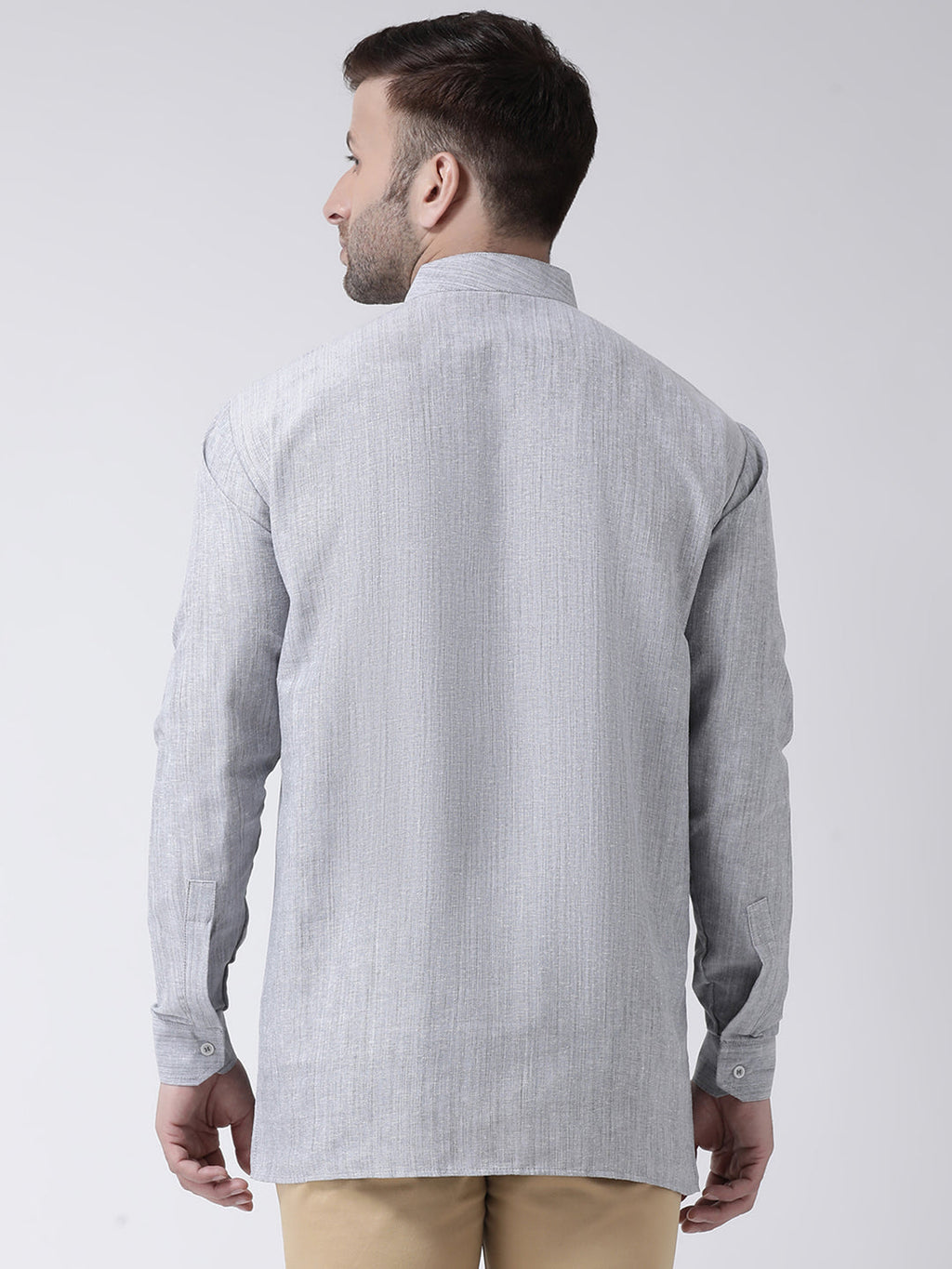 RIAG Grey Color Long Sleeves Men's Cotton Short Kurta