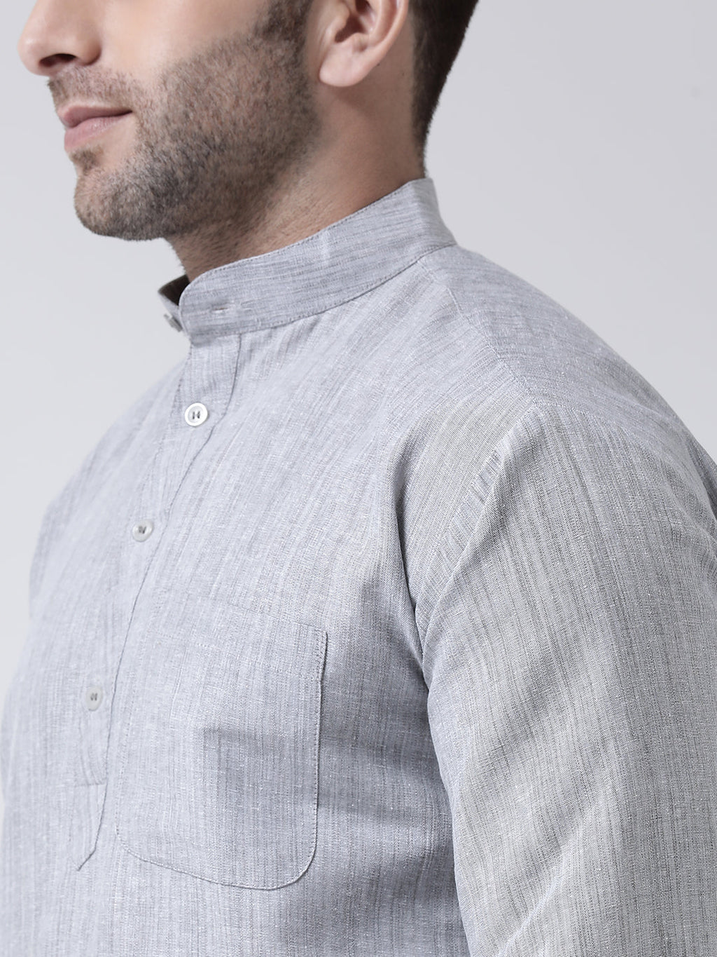 RIAG Grey Color Long Sleeves Men's Cotton Short Kurta