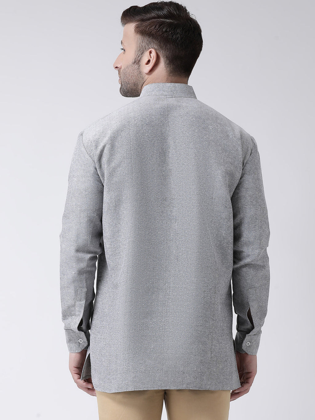 RIAG Grey Color Long Sleeves Men's Cotton Short Kurta