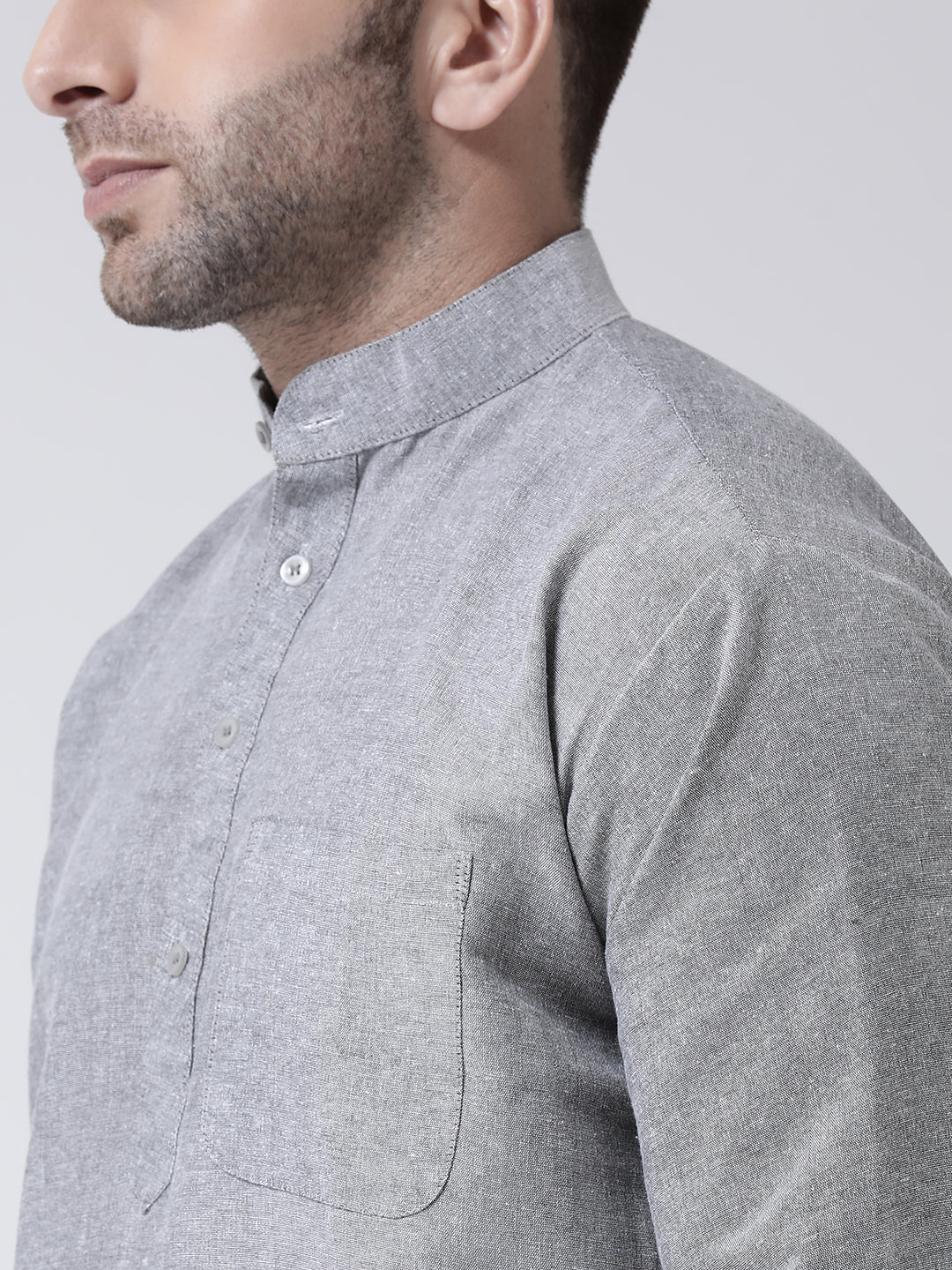 RIAG Grey Color Long Sleeves Men's Cotton Short Kurta