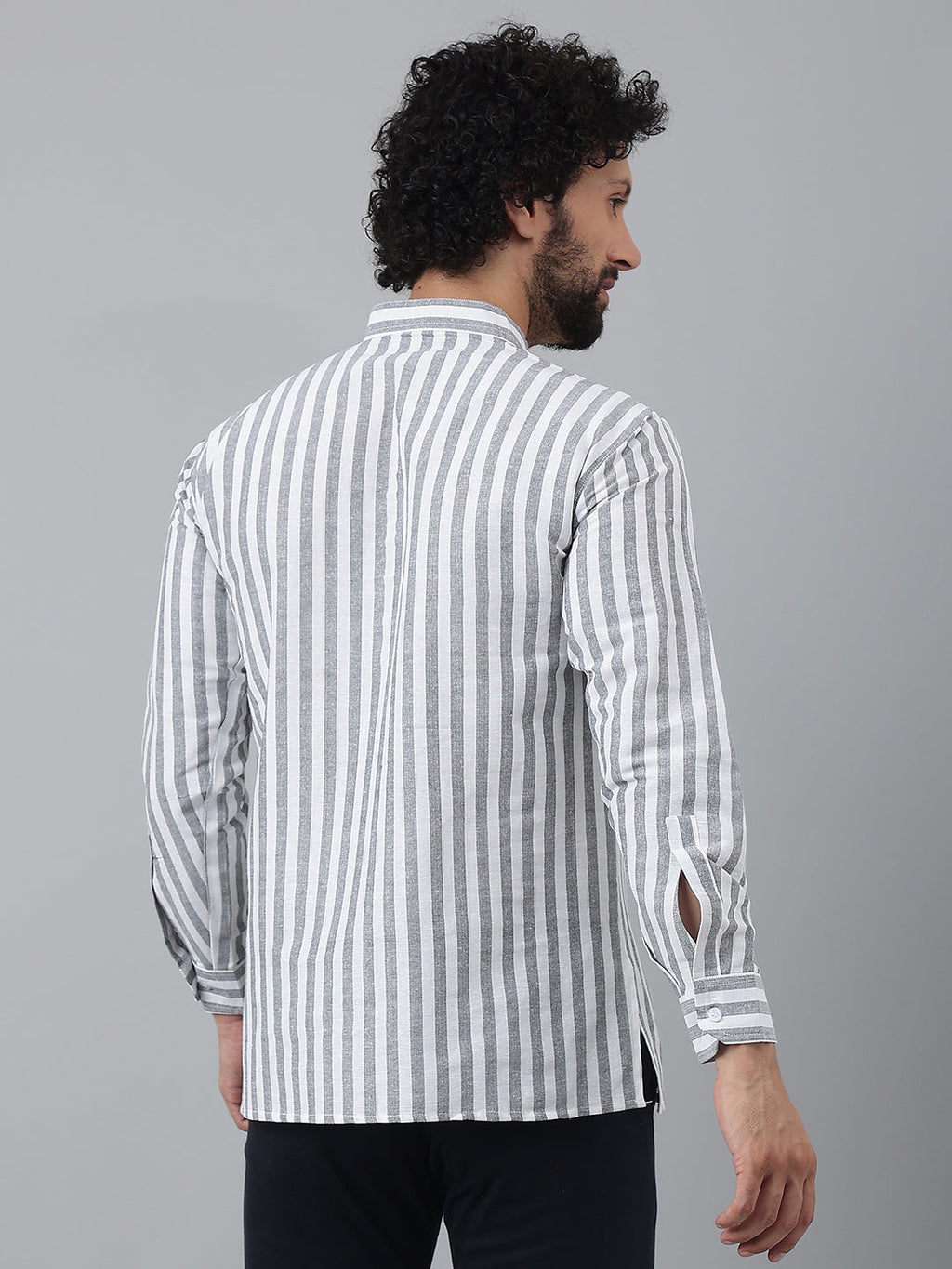 RIAG Grey Color Long Sleeves Casual Men's Cotton Short Kurta