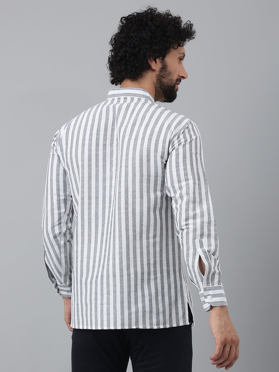 RIAG Grey Color Long Sleeves Casual Men's Cotton Short Kurta