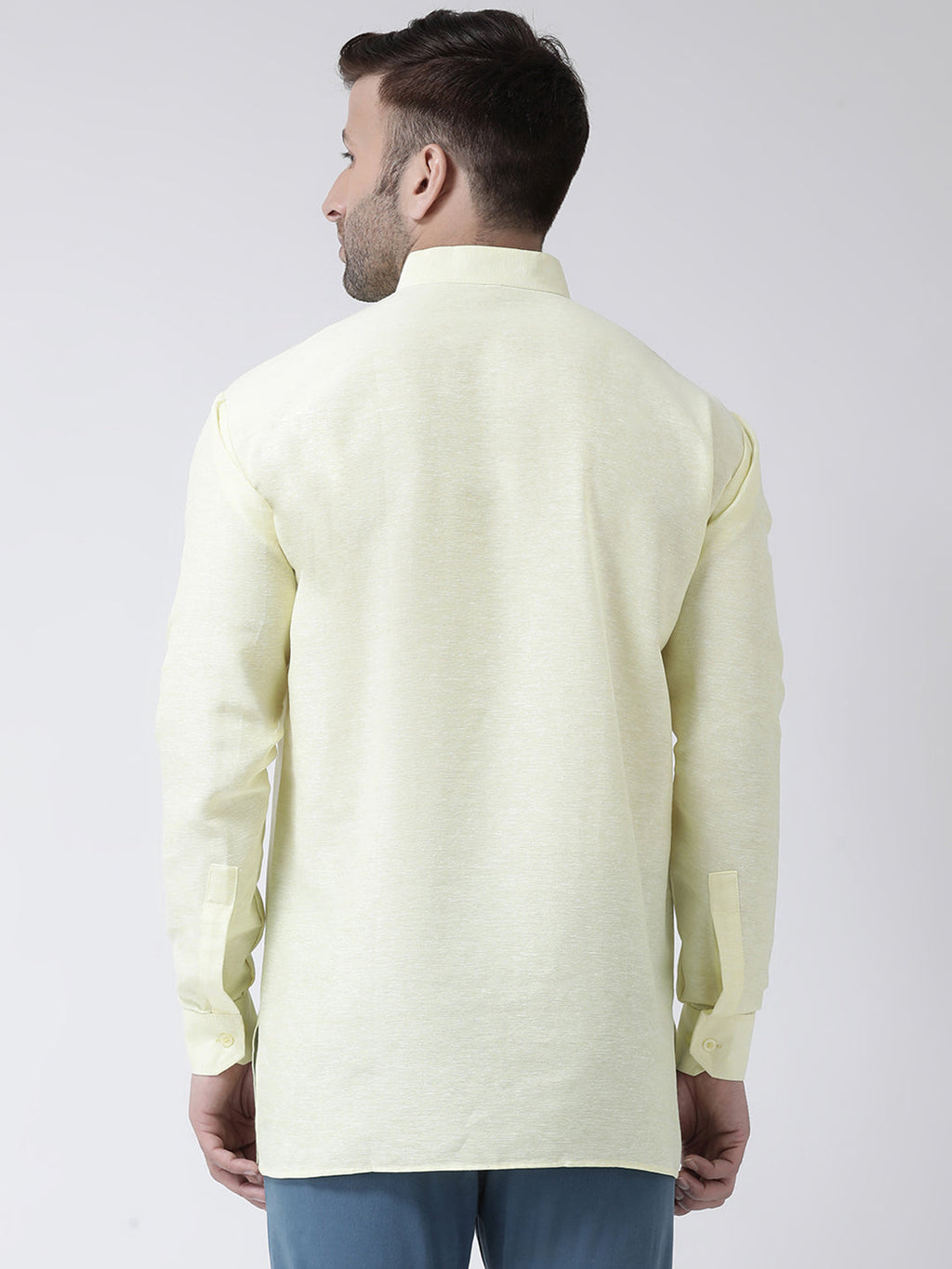 RIAG Yellow Color Long Sleeves Men's Cotton Short Kurta