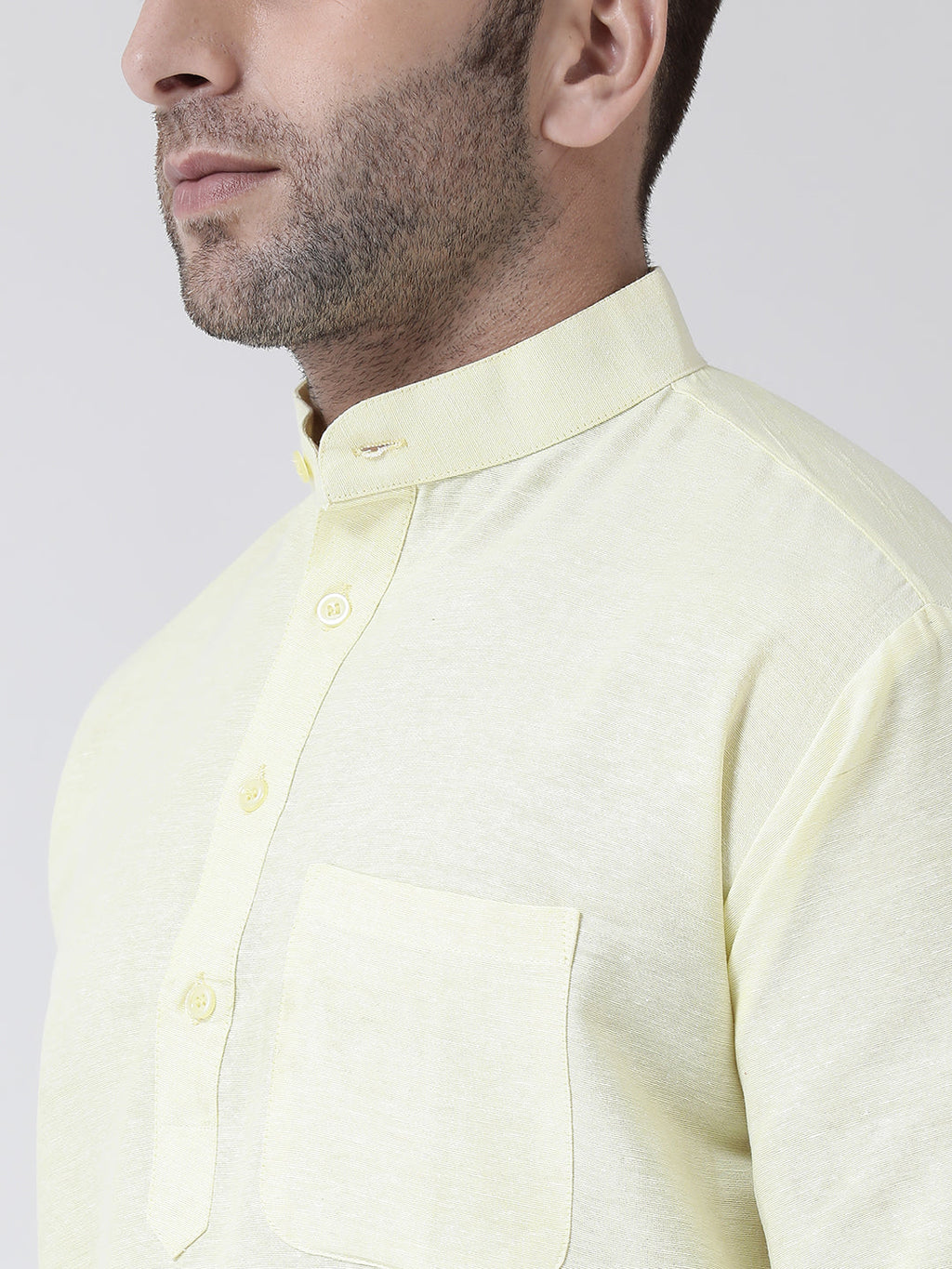 RIAG Yellow Color Long Sleeves Men's Cotton Short Kurta