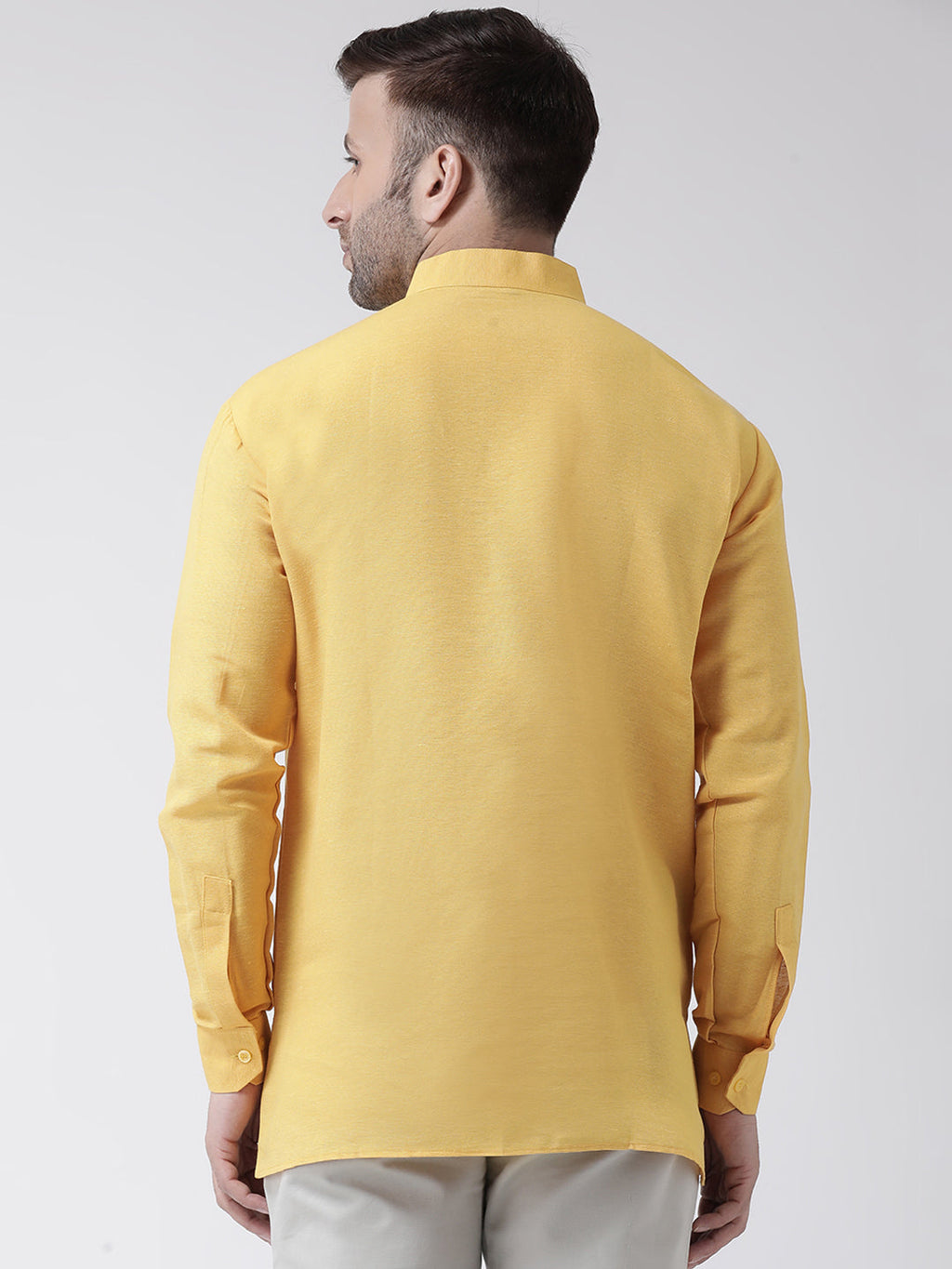 RIAG Yellow Color Long Sleeves Men's Cotton Short Kurta