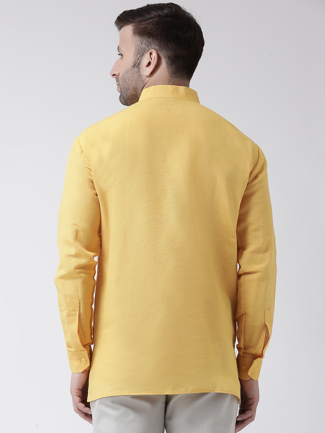 RIAG Yellow Color Long Sleeves Men's Cotton Short Kurta