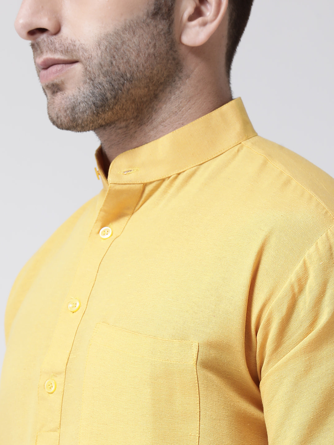 RIAG Yellow Color Long Sleeves Men's Cotton Short Kurta