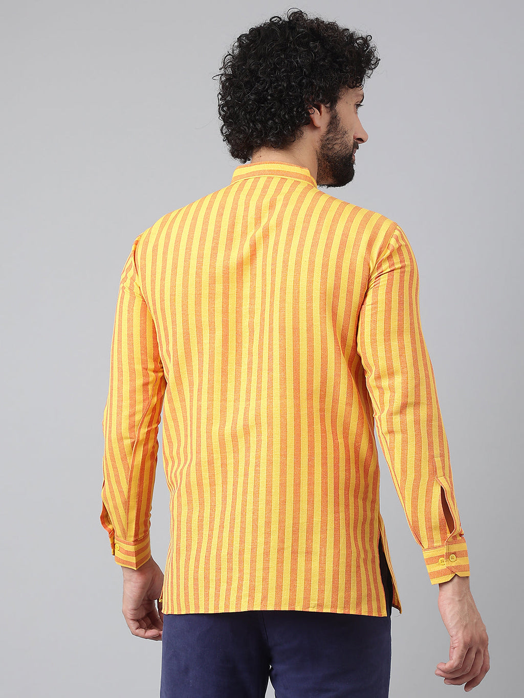 RIAG Yellow Color Long Sleeves Casual Men's Cotton Short Kurta
