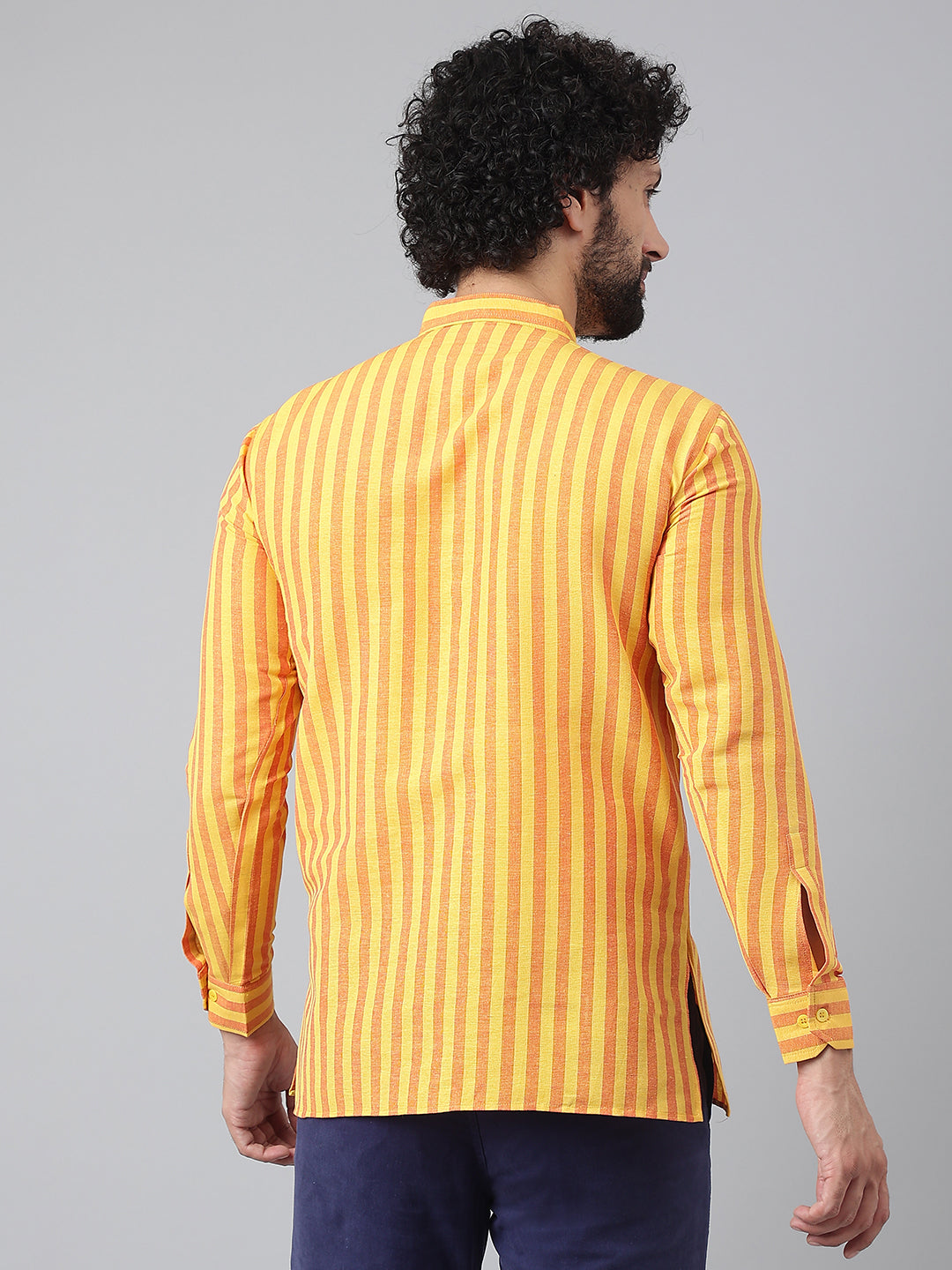 RIAG Yellow Color Long Sleeves Casual Men's Cotton Short Kurta