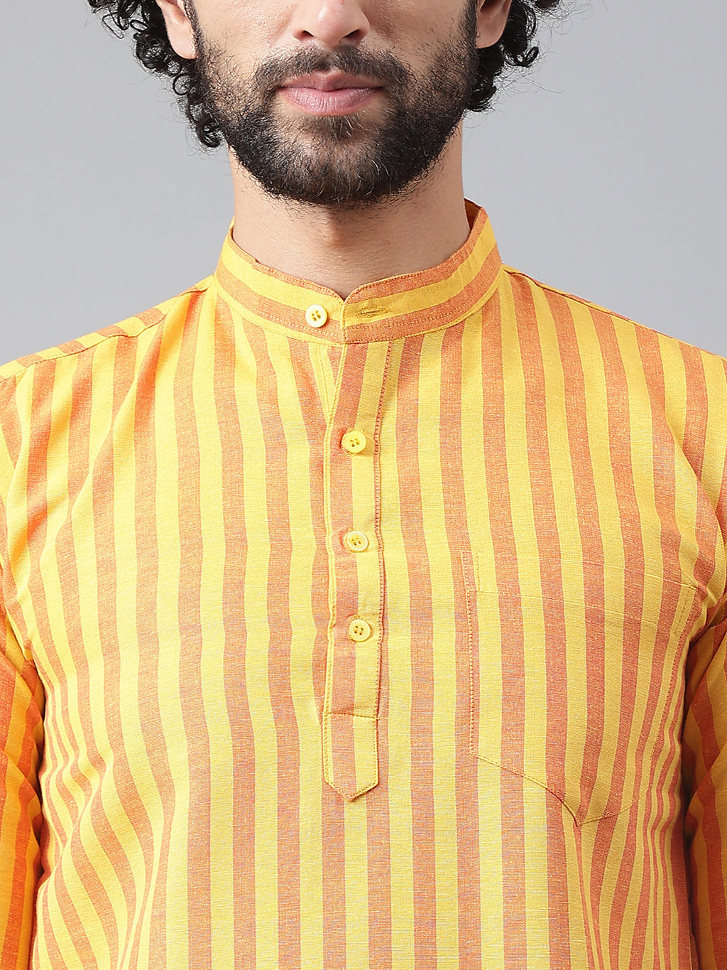 RIAG Yellow Color Long Sleeves Casual Men's Cotton Short Kurta