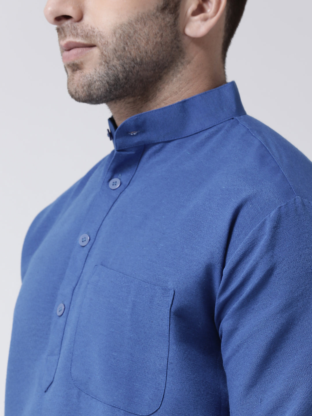RIAG Navy Blue Color Long Sleeves Men's Cotton Short Kurta