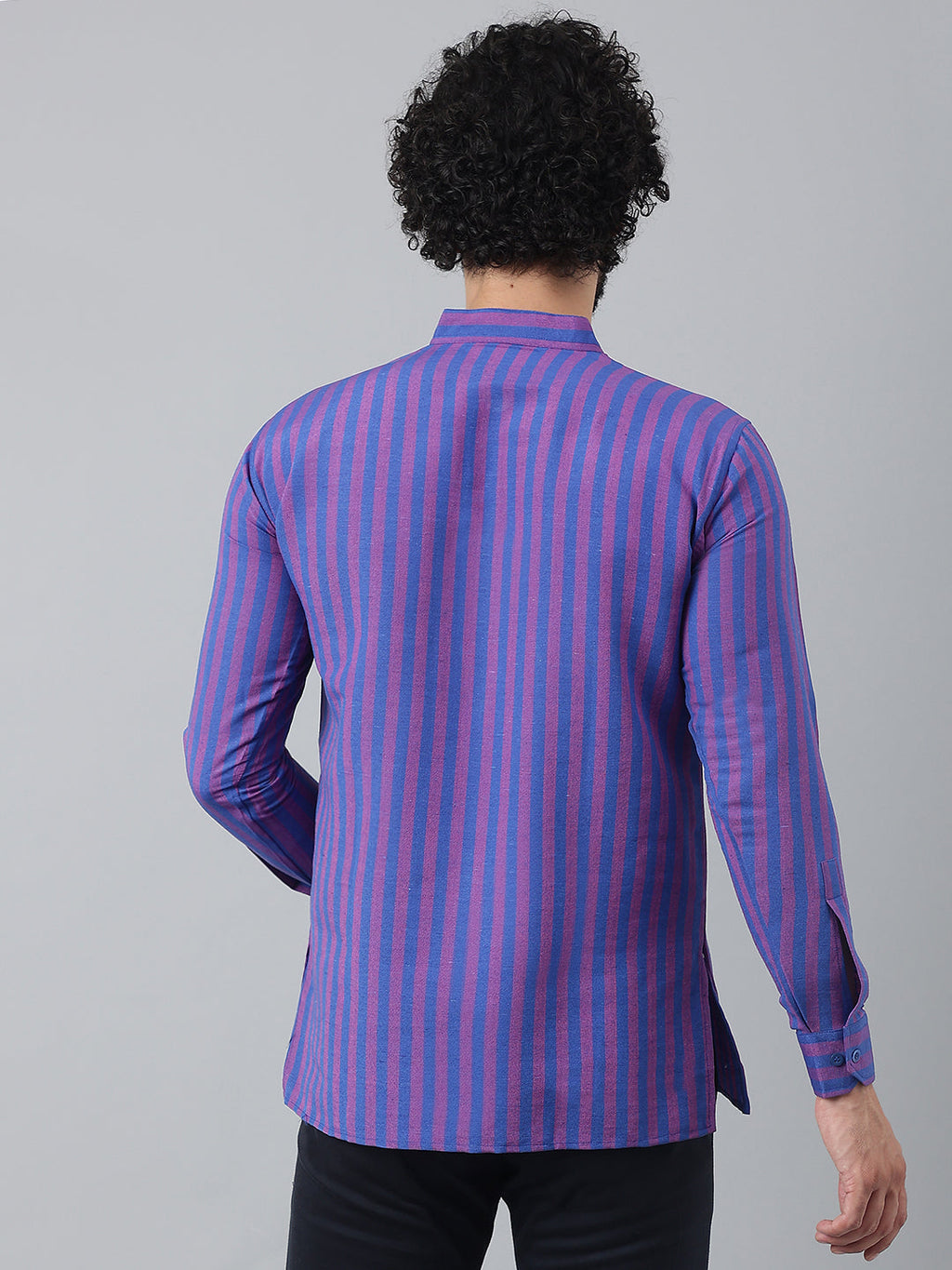 RIAG Navy Blue Color Long Sleeves Casual Men's Cotton Short Kurta