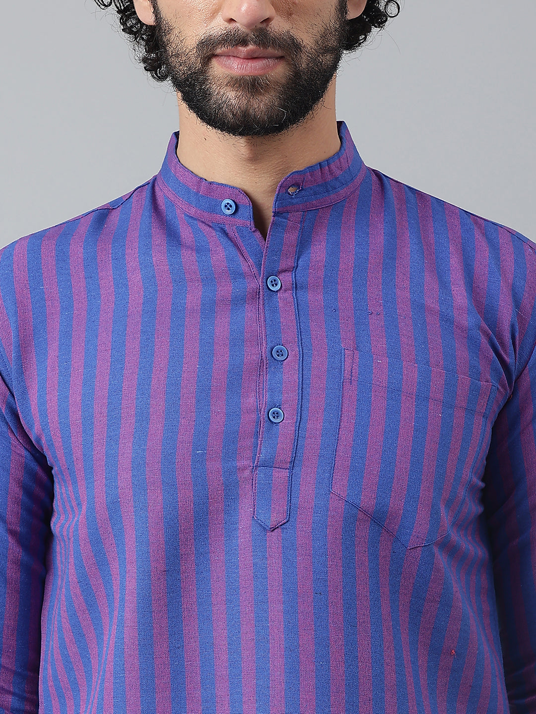 RIAG Navy Blue Color Long Sleeves Casual Men's Cotton Short Kurta