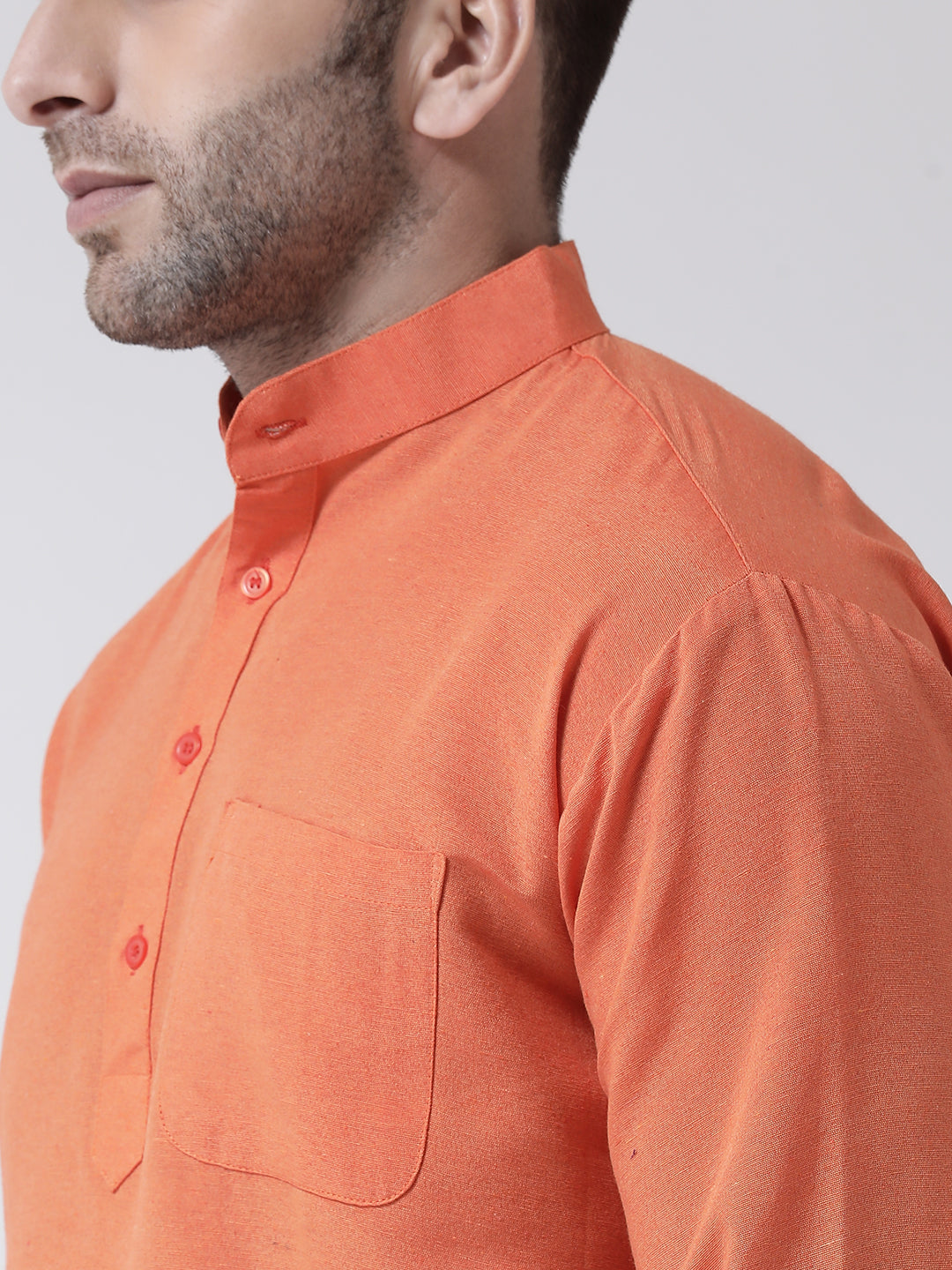RIAG Orange Color Long Sleeves Men's Cotton Short Kurta