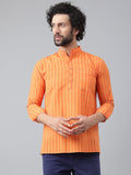 RIAG Orange Color Long Sleeves Casual Men's Cotton Short Kurta