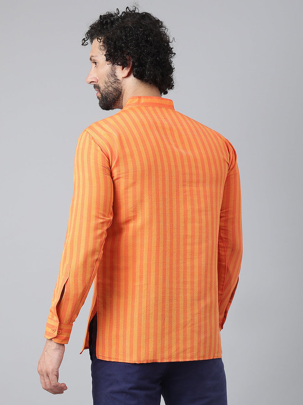 RIAG Orange Color Long Sleeves Casual Men's Cotton Short Kurta