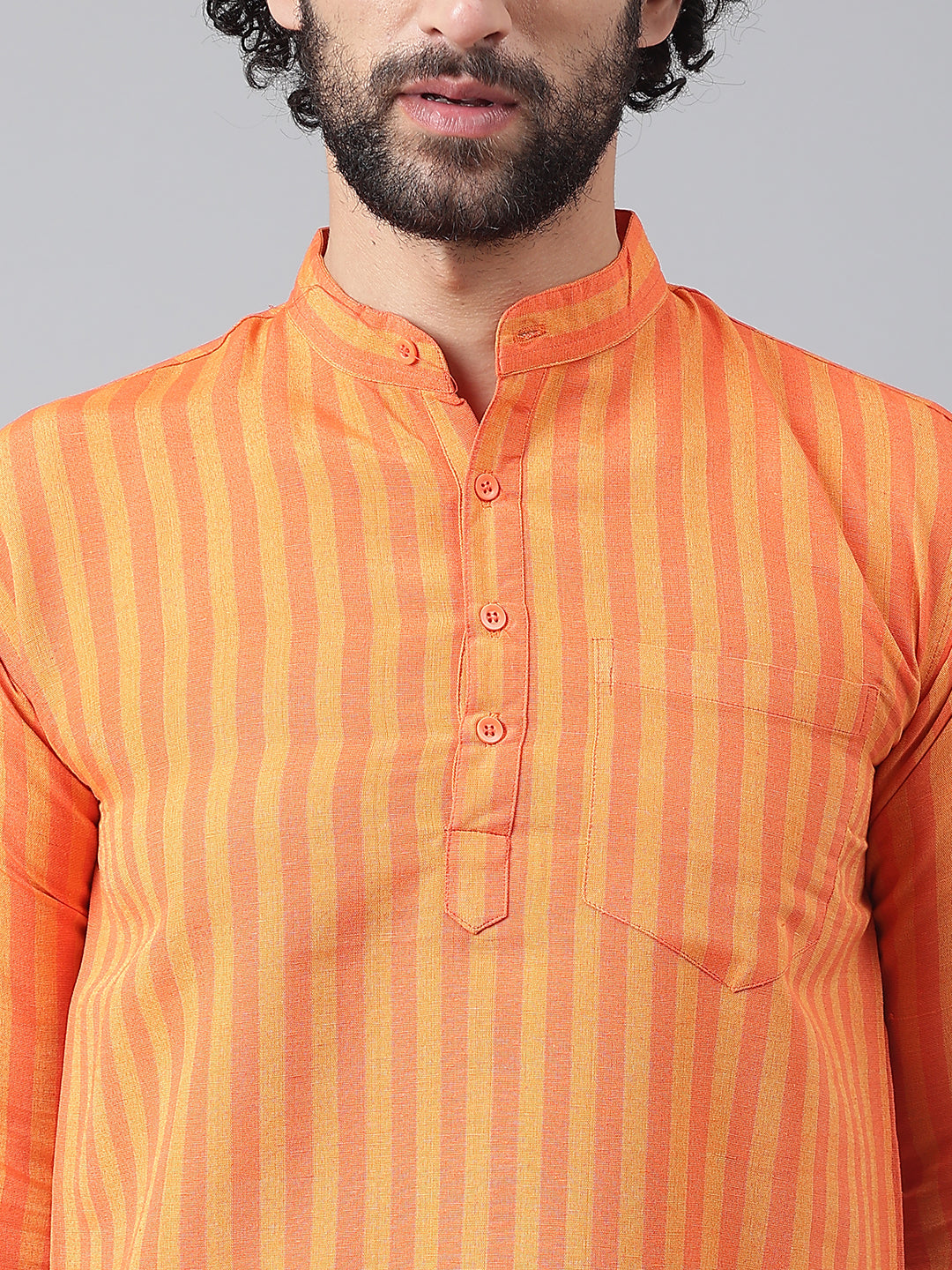 RIAG Orange Color Long Sleeves Casual Men's Cotton Short Kurta