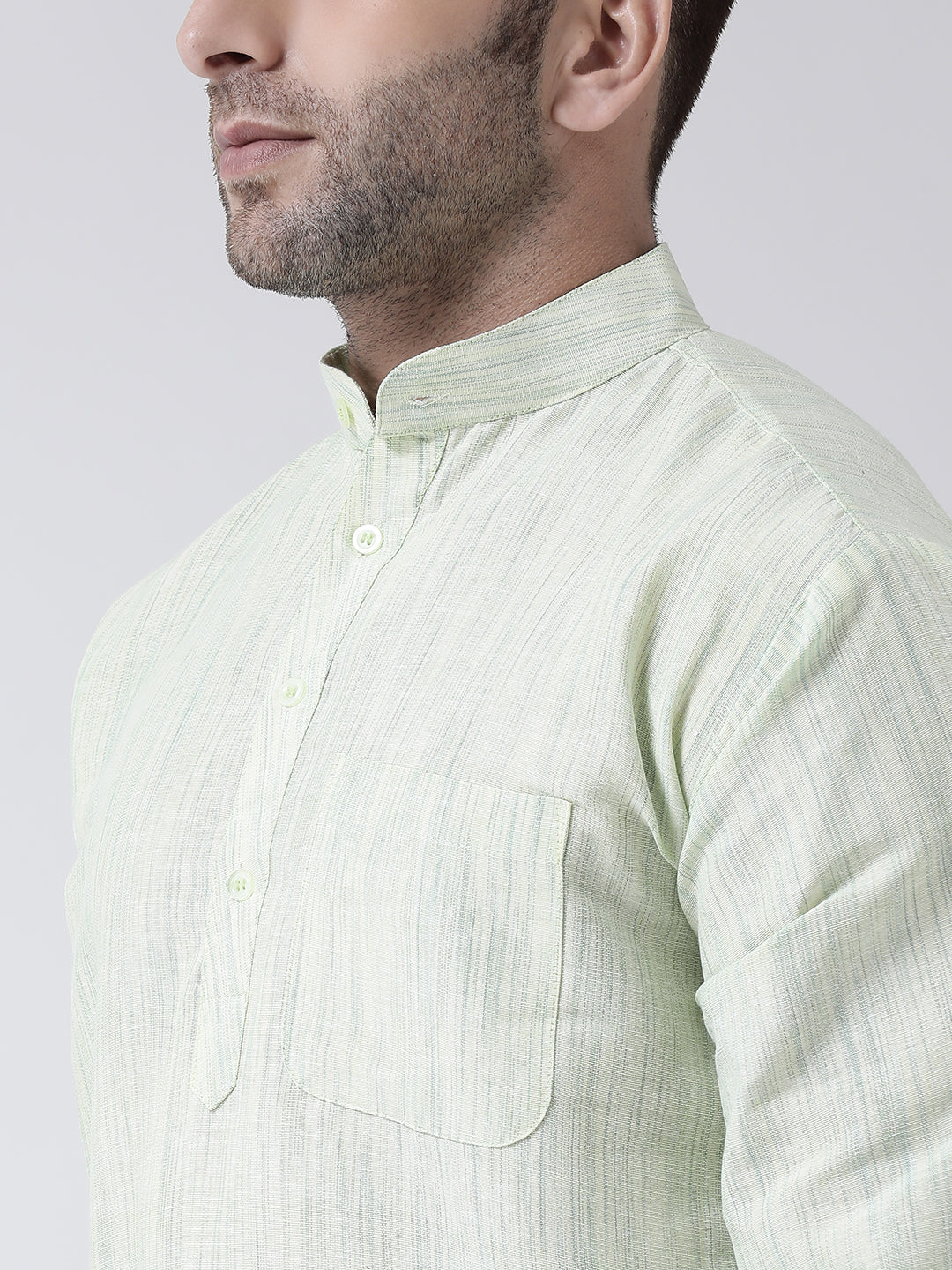 RIAG Green Color Long Sleeves Men's Cotton Short Kurta