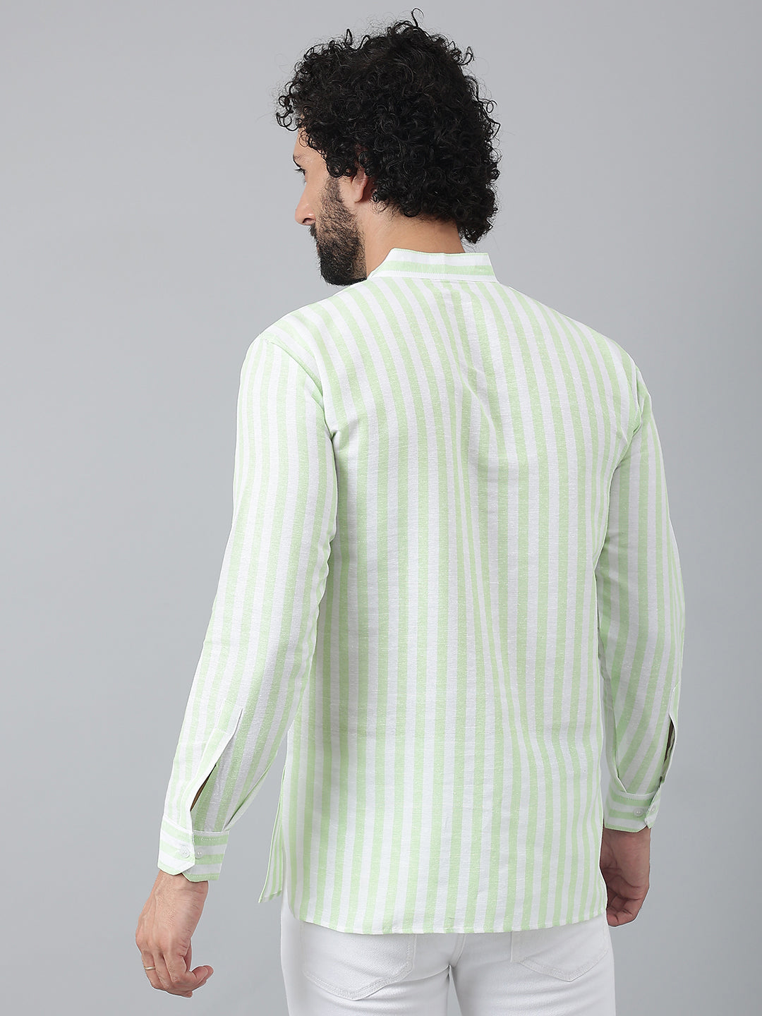 RIAG Green Color Long Sleeves Casual Men's Cotton Short Kurta
