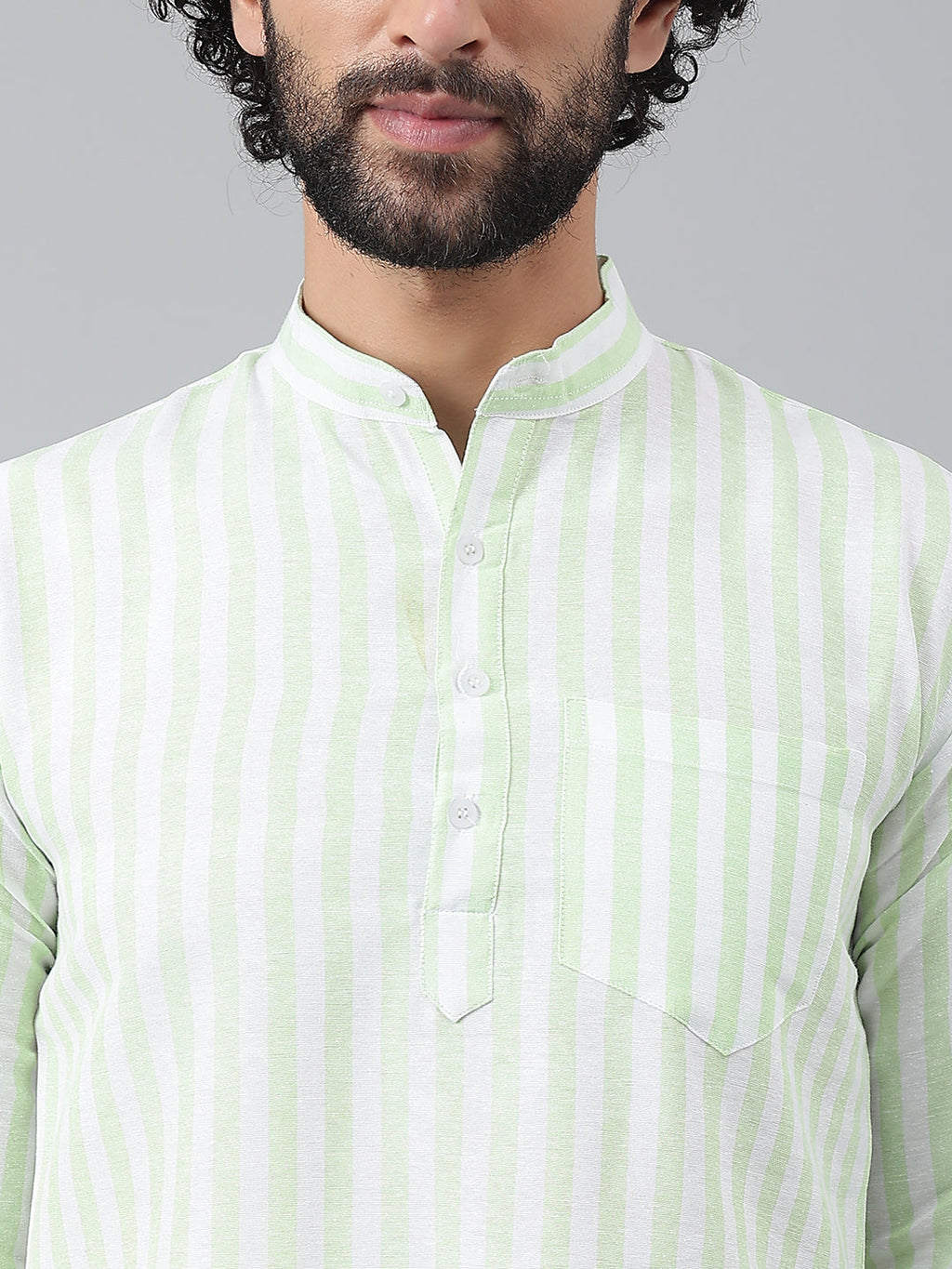 RIAG Green Color Long Sleeves Casual Men's Cotton Short Kurta