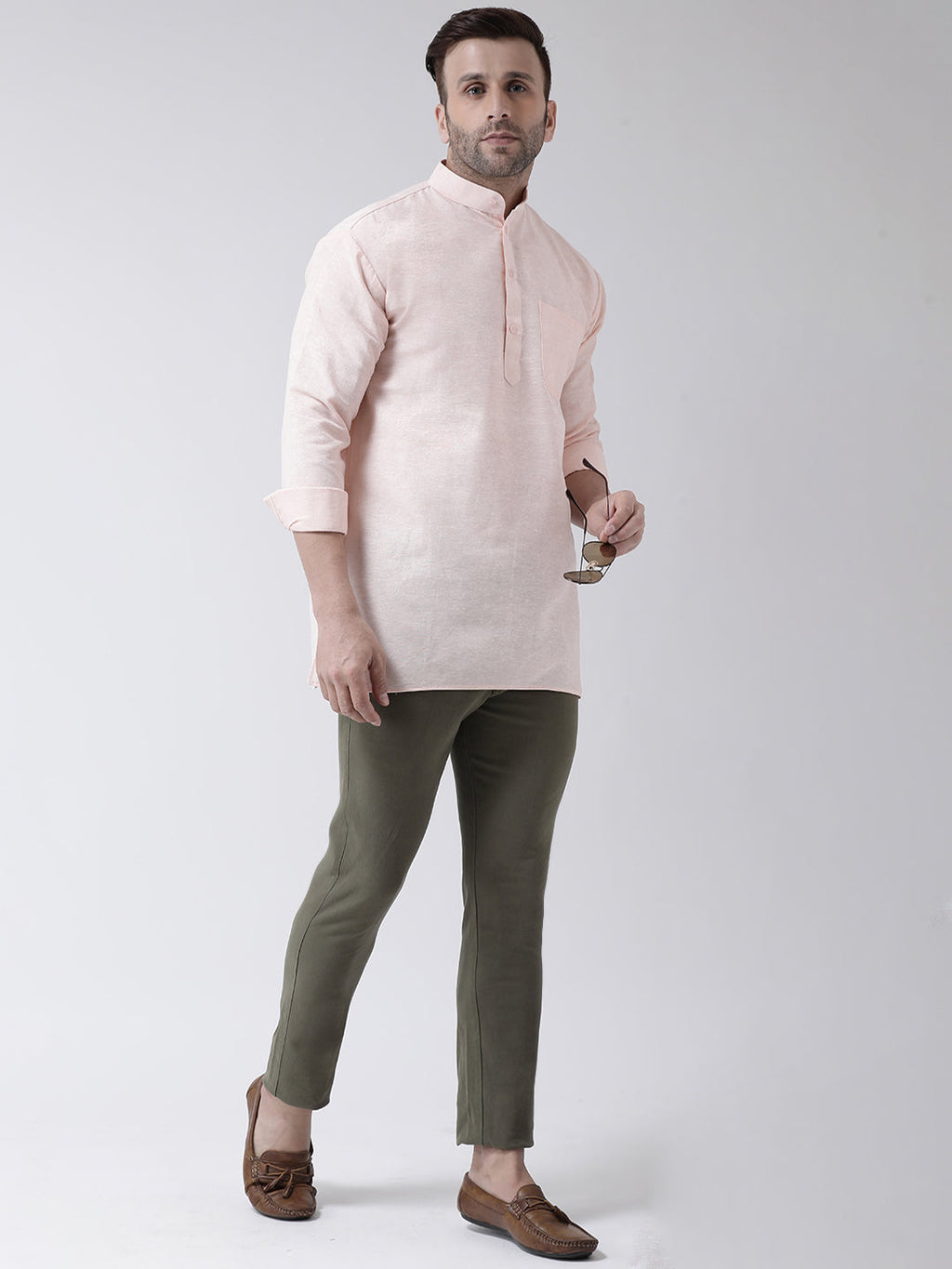 RIAG Beige Color Long Sleeves Men's Cotton Short Kurta