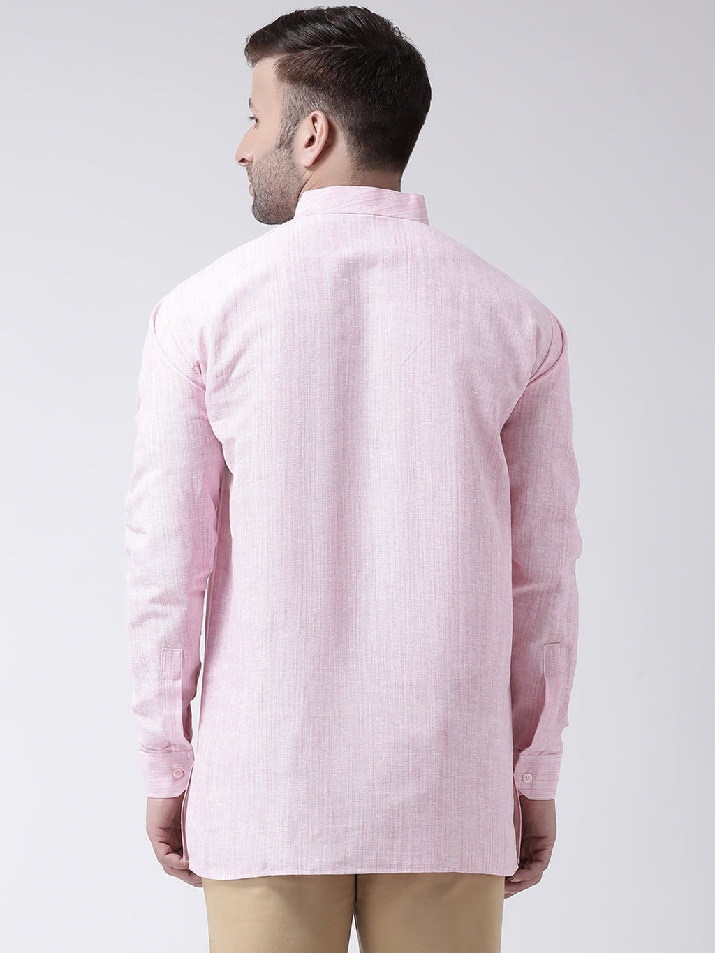 RIAG Pink Color Long Sleeves Men's Cotton Short Kurta