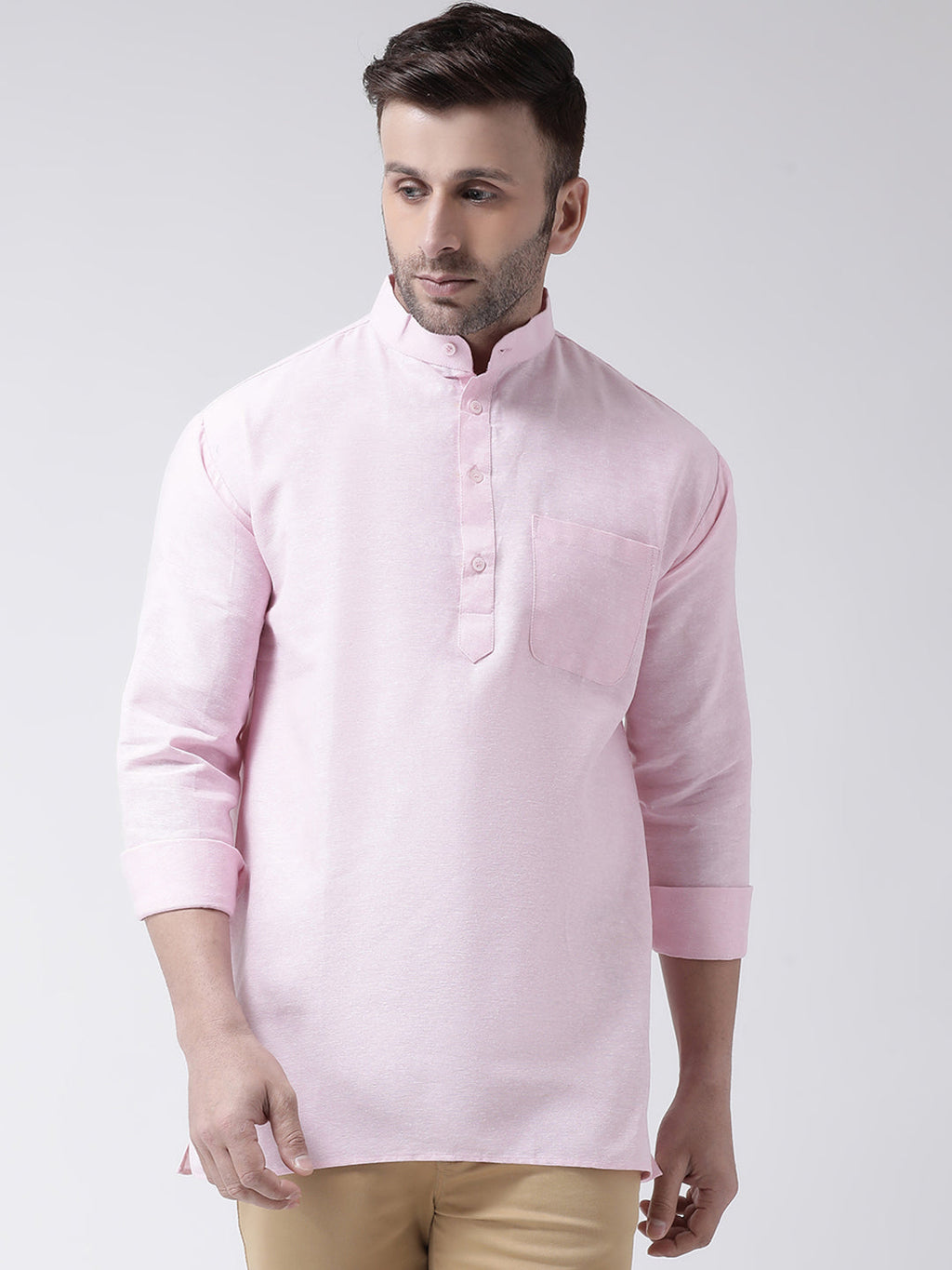 RIAG Pink Color Long Sleeves Men's Cotton Short Kurta