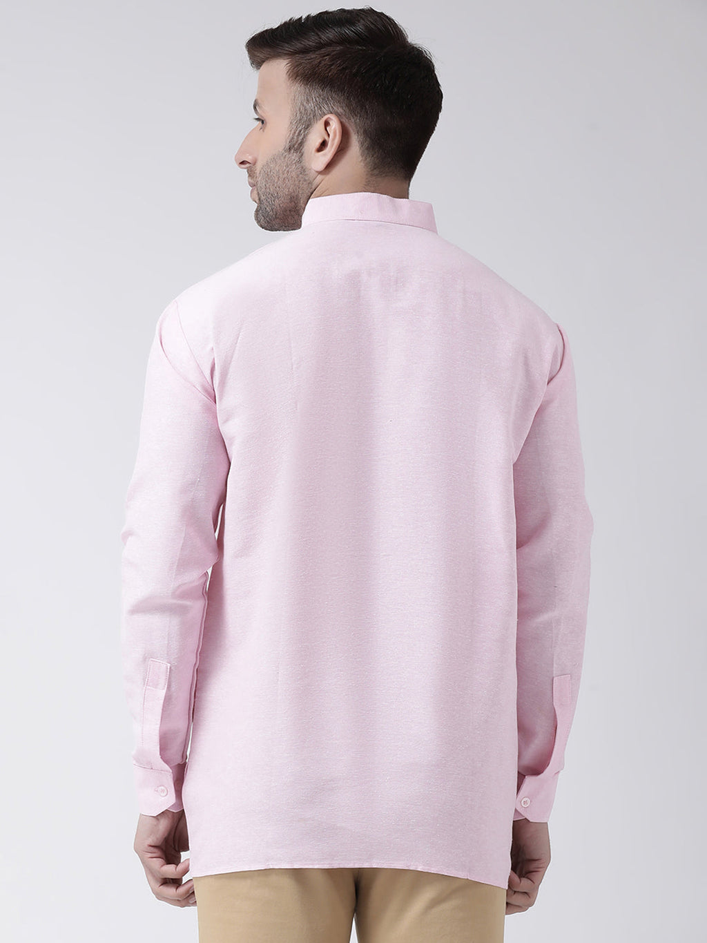 RIAG Pink Color Long Sleeves Men's Cotton Short Kurta