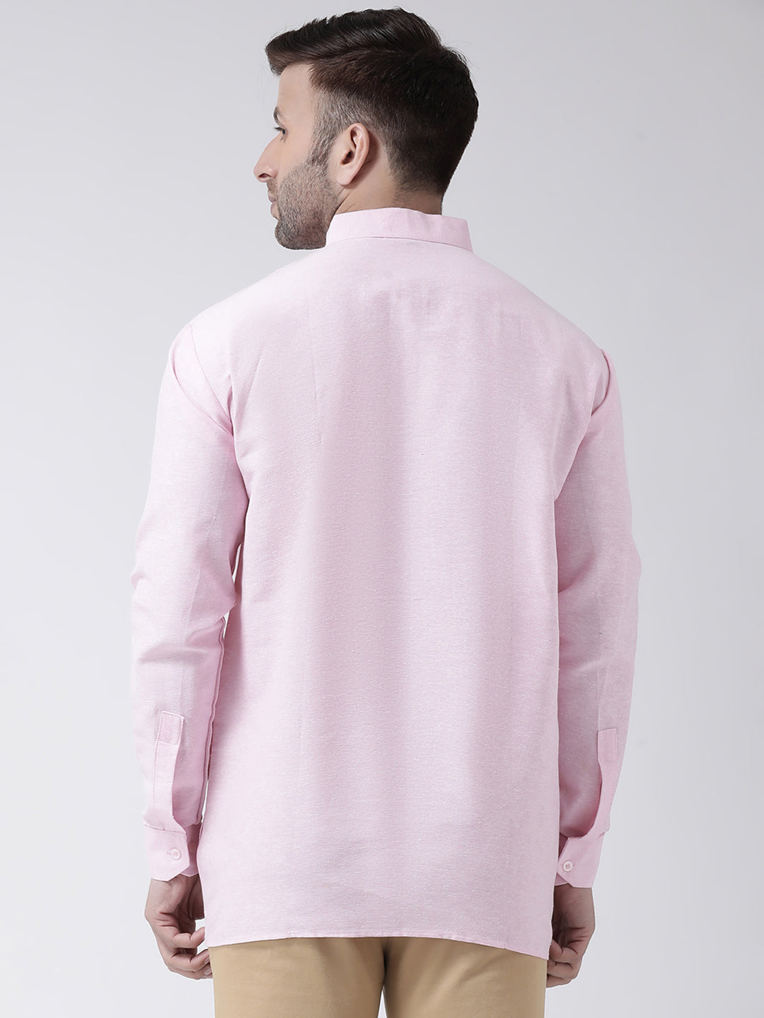 RIAG Pink Color Long Sleeves Men's Cotton Short Kurta