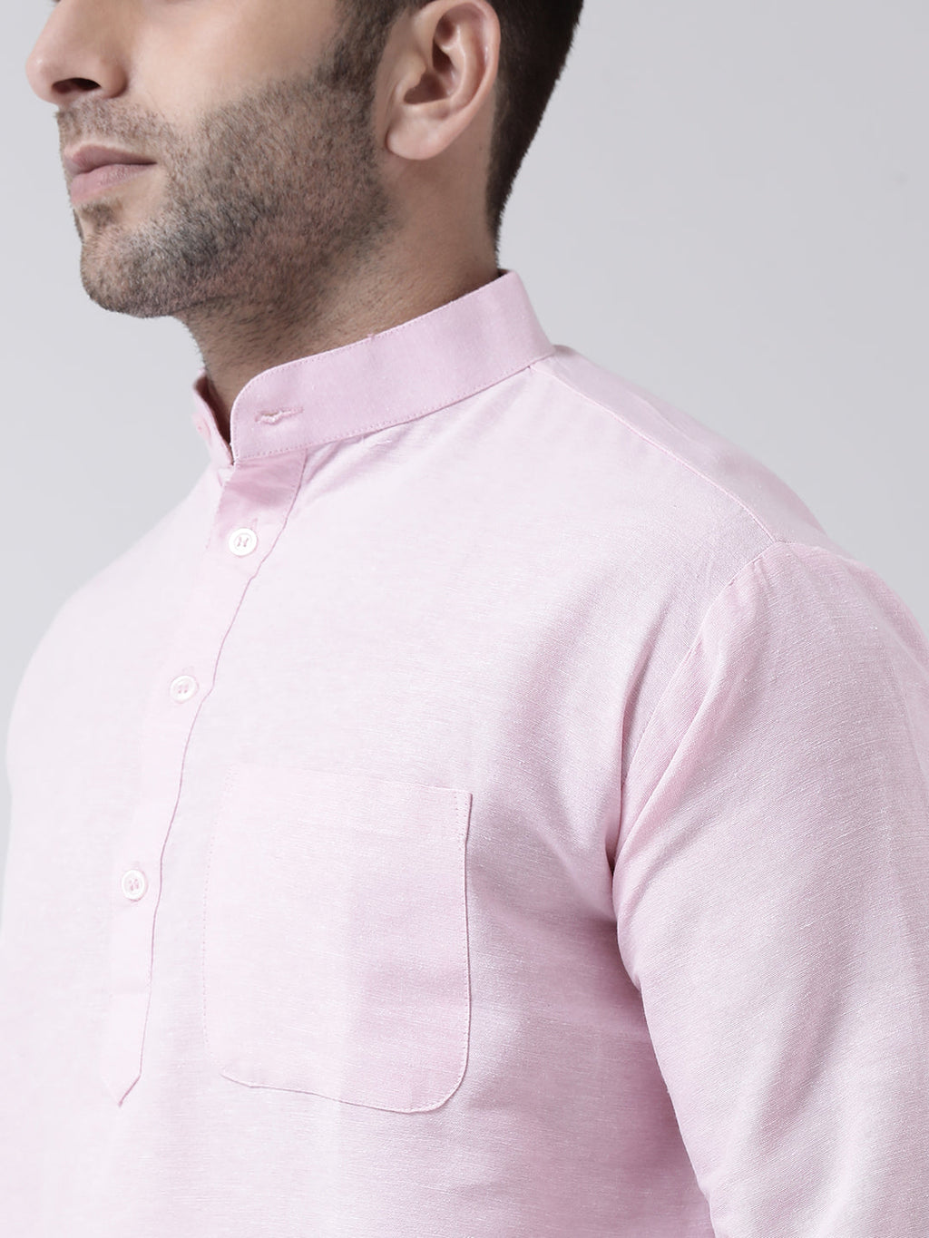 RIAG Pink Color Long Sleeves Men's Cotton Short Kurta