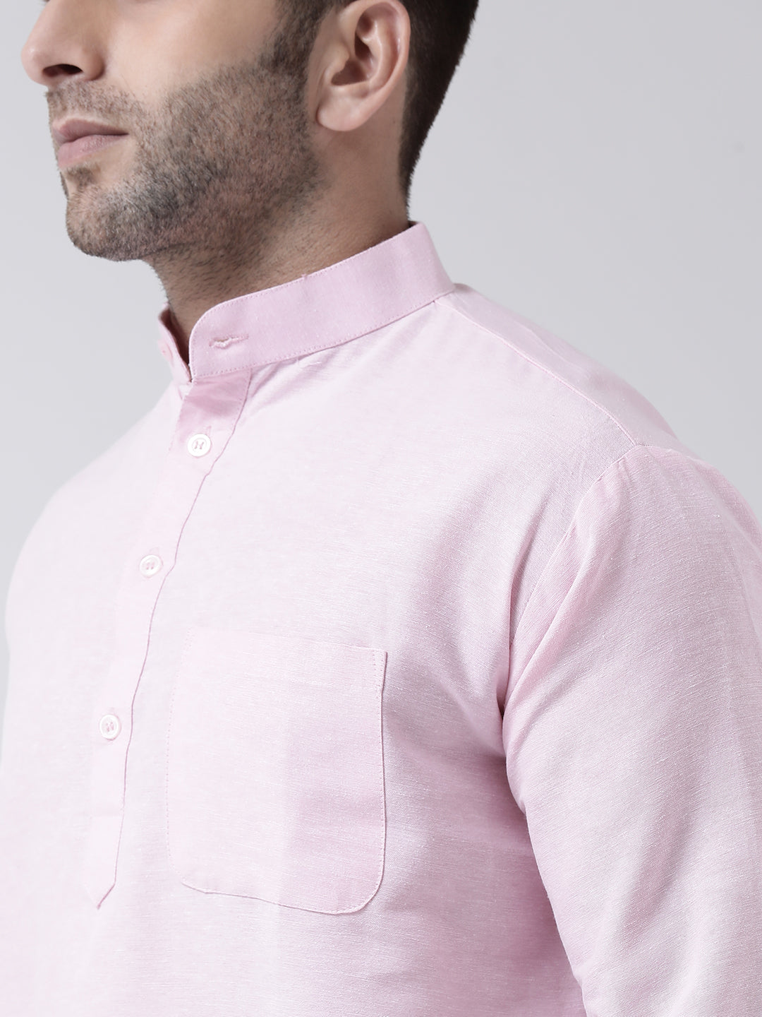 RIAG Pink Color Long Sleeves Men's Cotton Short Kurta