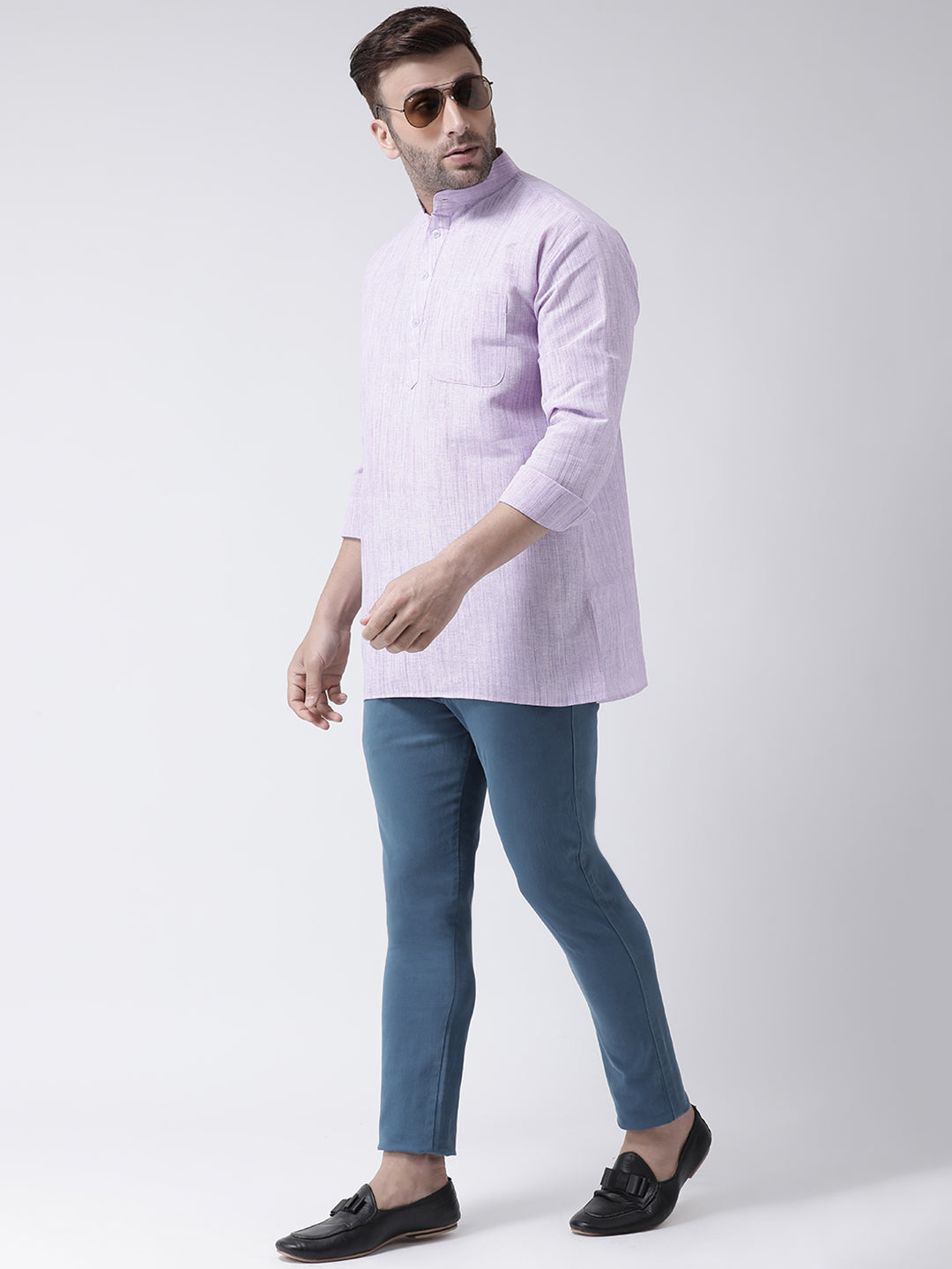 RIAG Purple Color Long Sleeves Men's Cotton Short Kurta