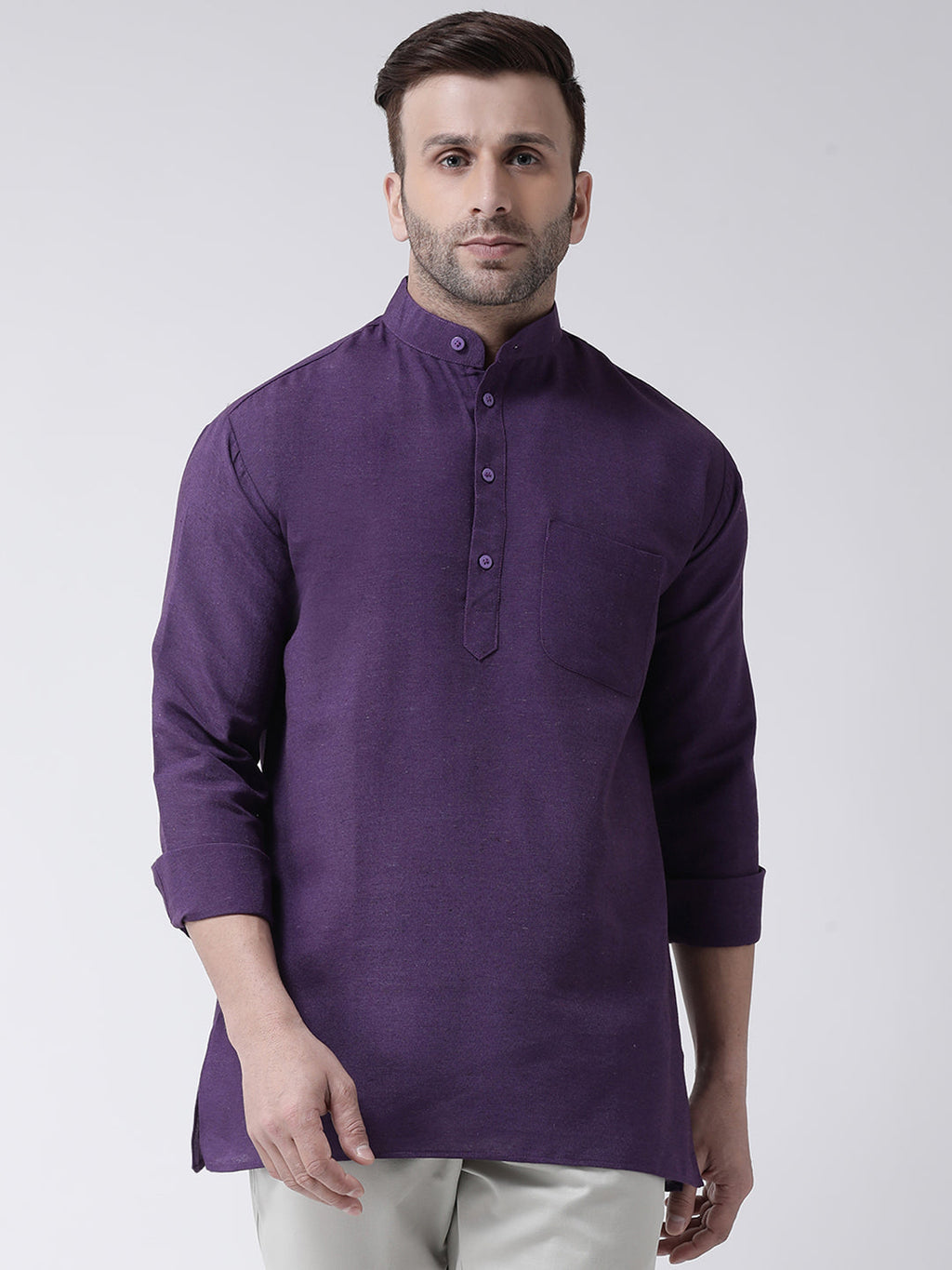 RIAG Purple Color Long Sleeves Men's Cotton Short Kurta