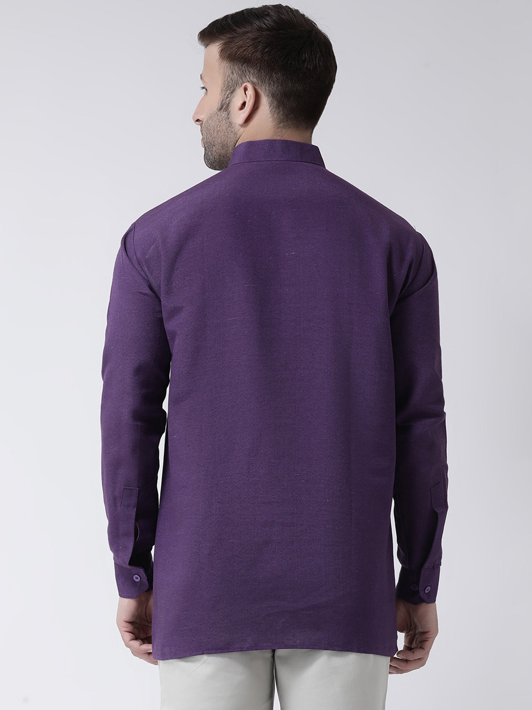 RIAG Purple Color Long Sleeves Men's Cotton Short Kurta