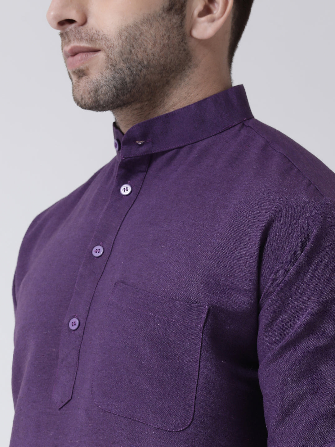 RIAG Purple Color Long Sleeves Men's Cotton Short Kurta