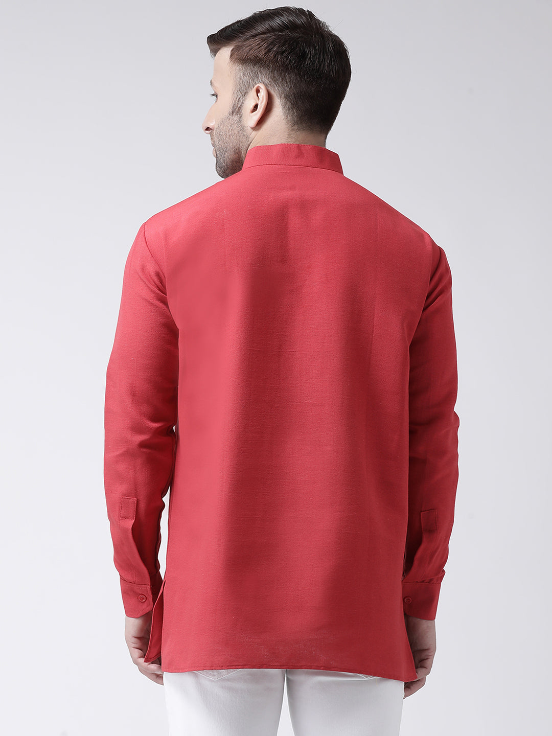 RIAG Red Color Long Sleeves Men's Cotton Short Kurta