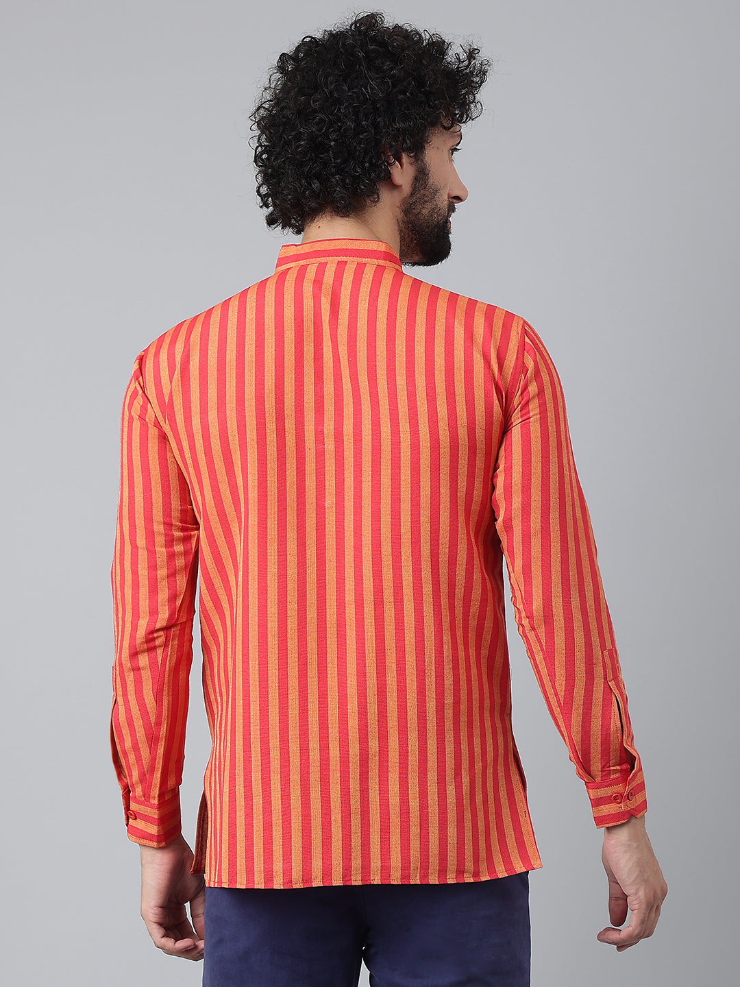 RIAG Red Color Long Sleeves Casual Men's Cotton Short Kurta